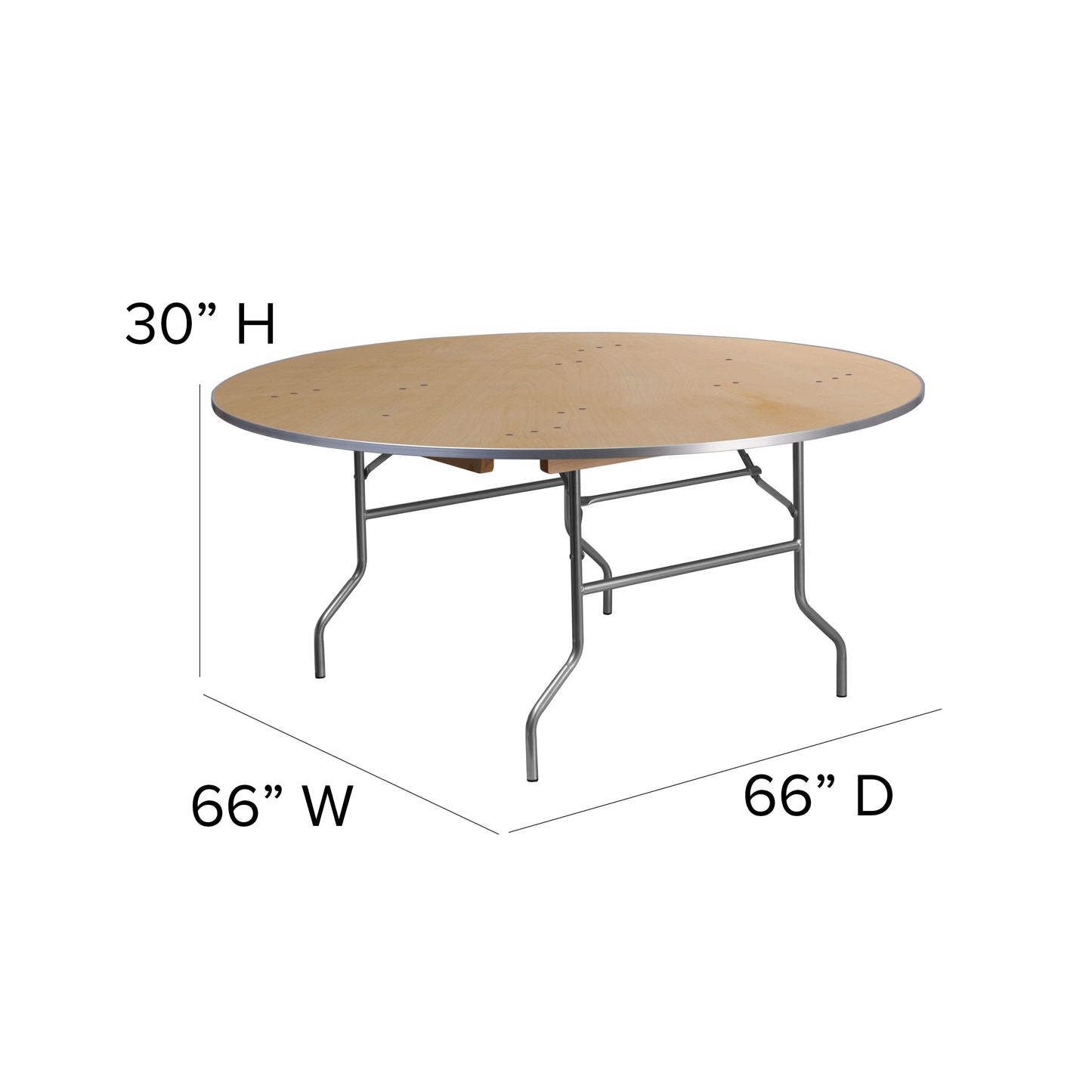 5.5-Foot Round Heavy Duty Birchwood Folding Banquet Table with Metal Edges