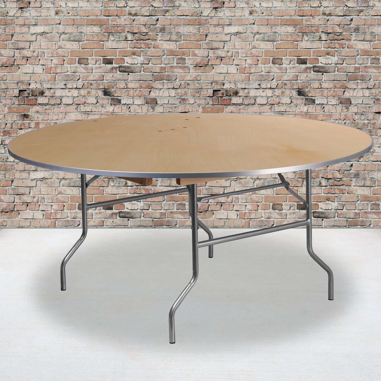 5.5-Foot Round Heavy Duty Birchwood Folding Banquet Table with Metal Edges