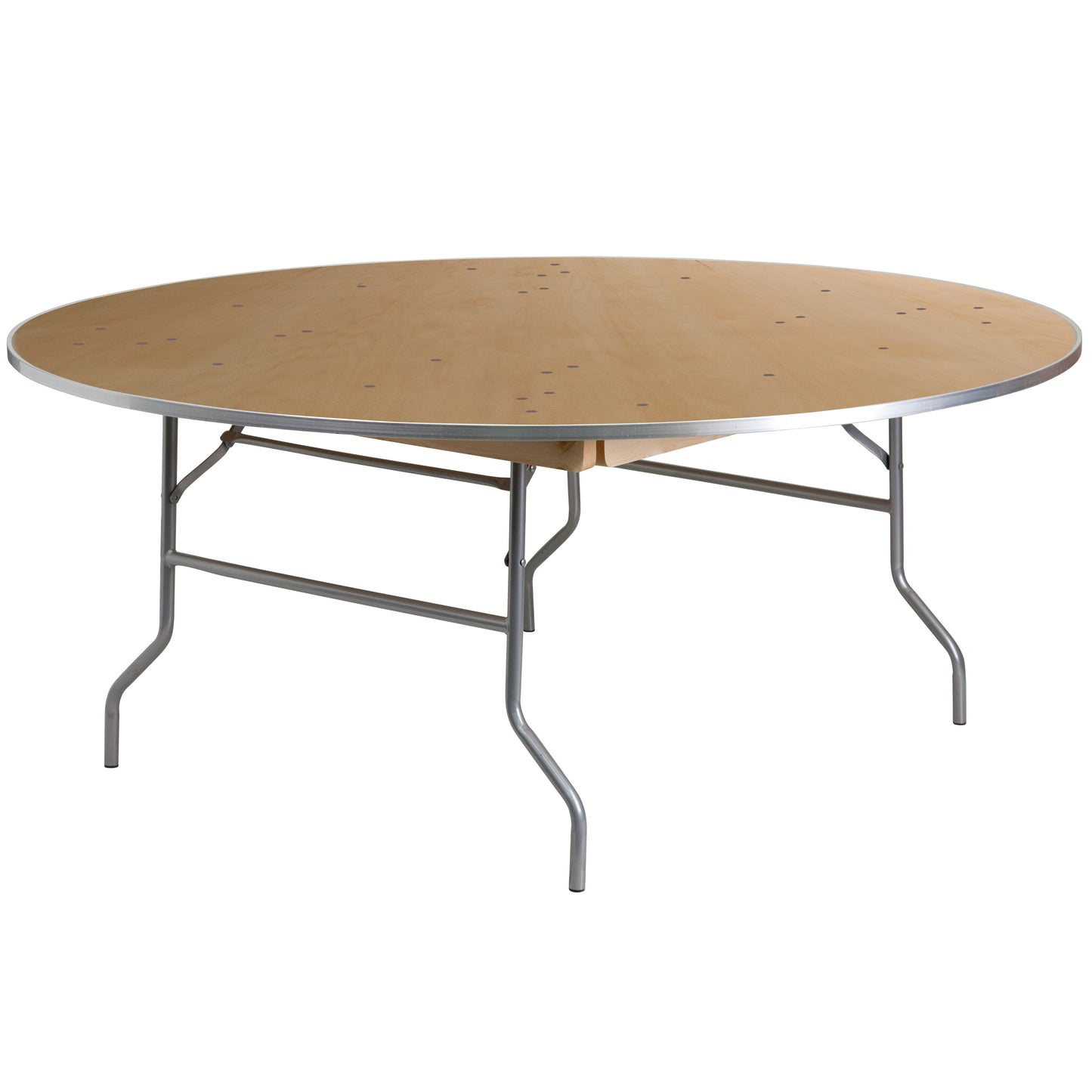 6-Foot Round Heavy Duty Birchwood Folding Banquet Table with Metal Edges