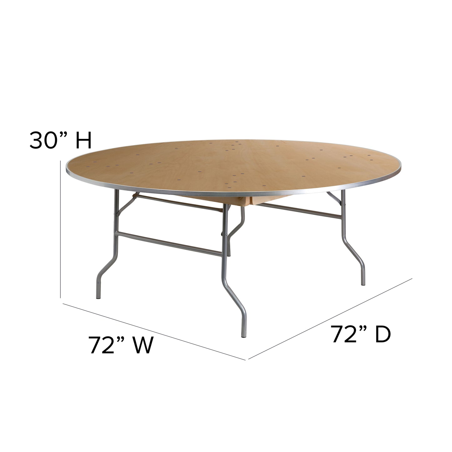 6-Foot Round Heavy Duty Birchwood Folding Banquet Table with Metal Edges