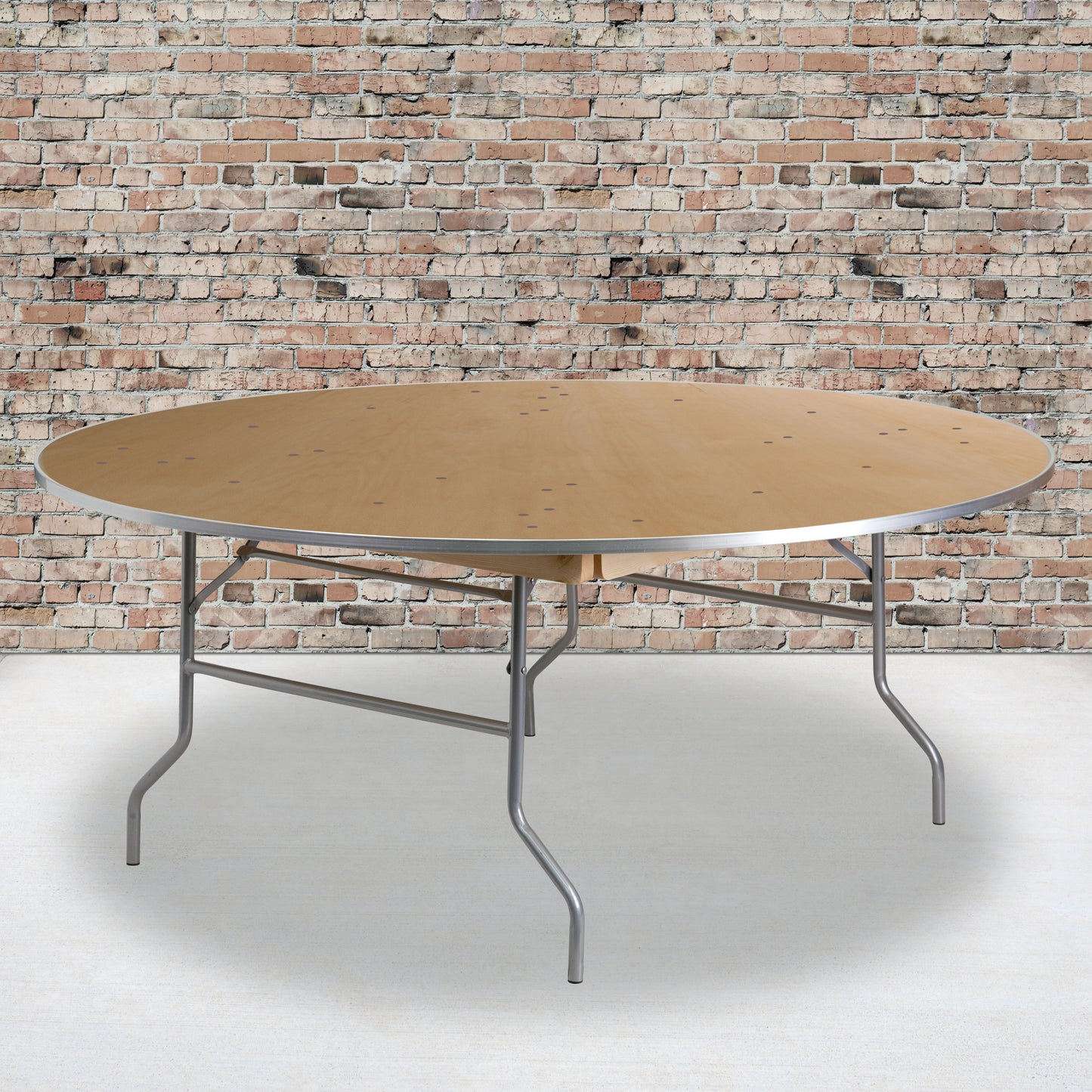 6-Foot Round Heavy Duty Birchwood Folding Banquet Table with Metal Edges