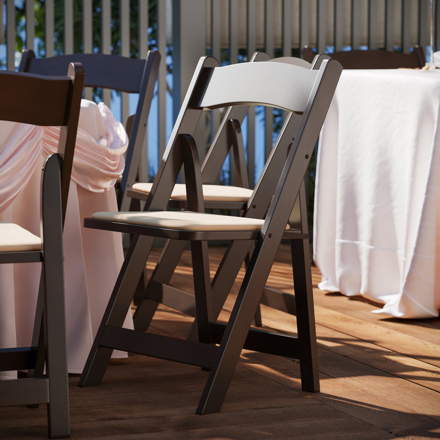 Wood Folding Chair with Vinyl Padded Seat