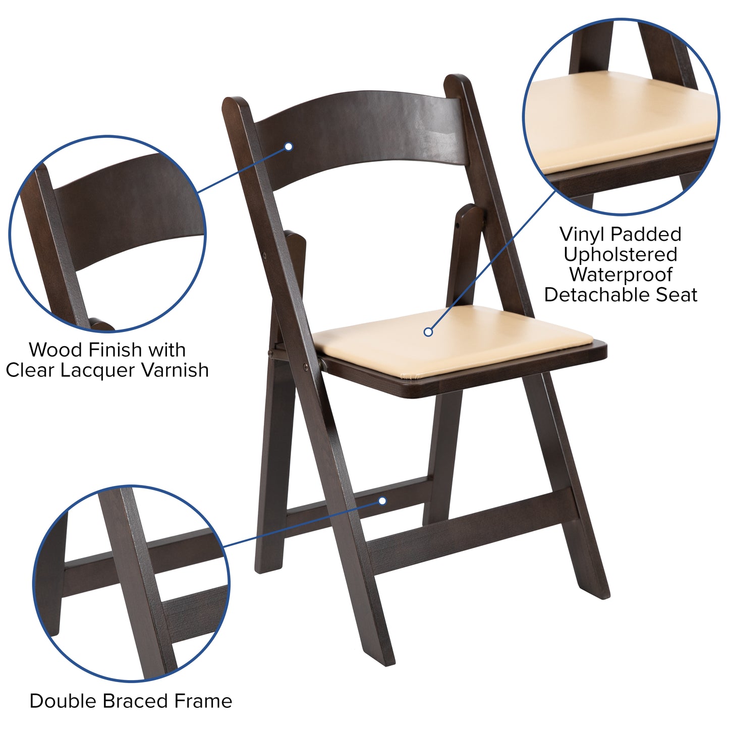 Wood Folding Chair with Vinyl Padded Seat