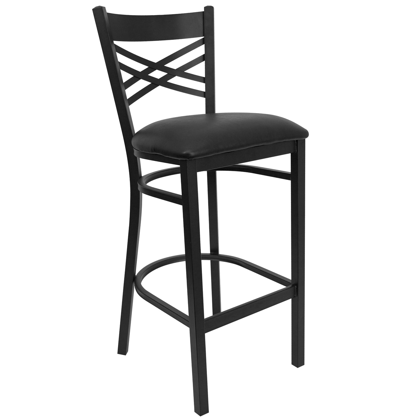 Commercial Grade Metal Dining Barstool with 500 lb. Weight Capacity and 'X' Back Design- Vinyl Seat