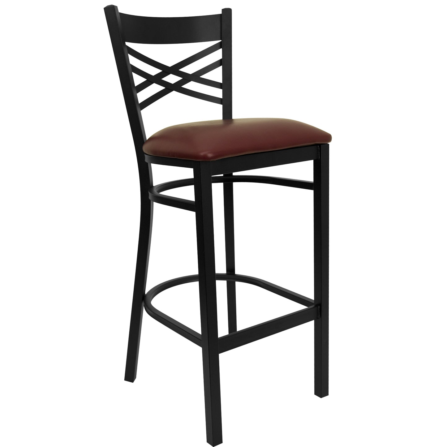 Commercial Grade Metal Dining Barstool with 500 lb. Weight Capacity and 'X' Back Design- Vinyl Seat