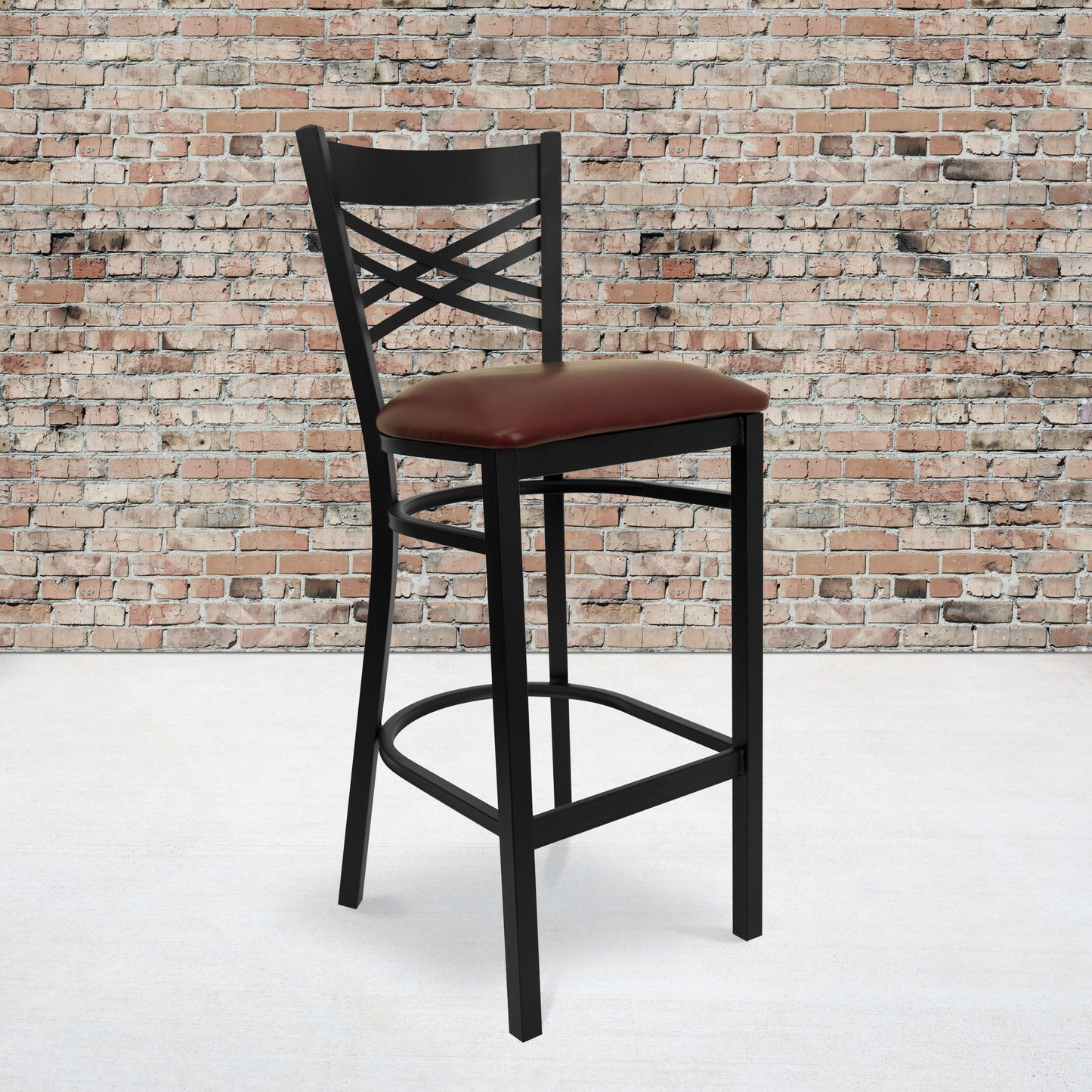 Commercial Grade Metal Dining Barstool with 500 lb. Weight Capacity and 'X' Back Design- Vinyl Seat