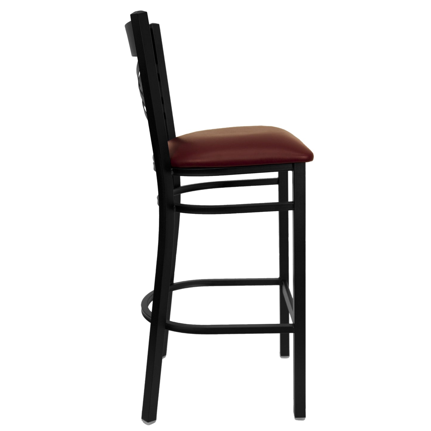 Commercial Grade Metal Dining Barstool with 500 lb. Weight Capacity and 'X' Back Design- Vinyl Seat