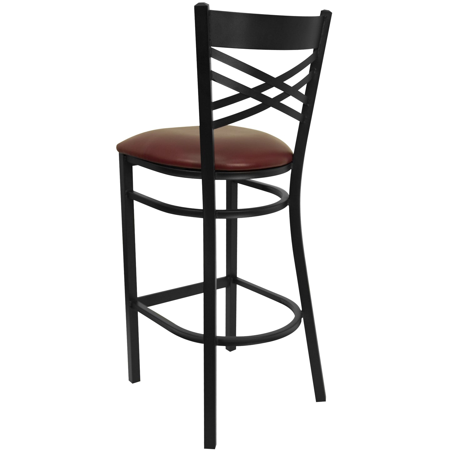 Commercial Grade Metal Dining Barstool with 500 lb. Weight Capacity and 'X' Back Design- Vinyl Seat