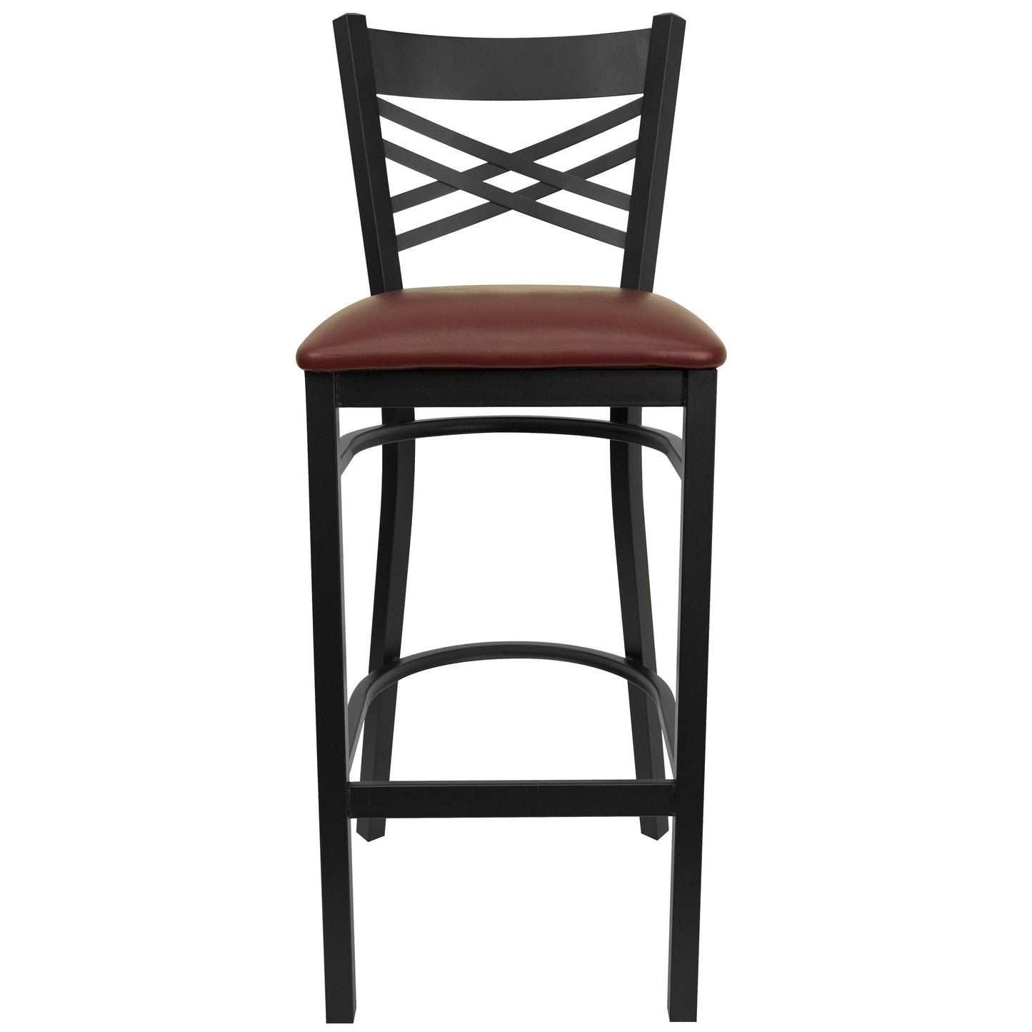 Commercial Grade Metal Dining Barstool with 500 lb. Weight Capacity and 'X' Back Design- Vinyl Seat