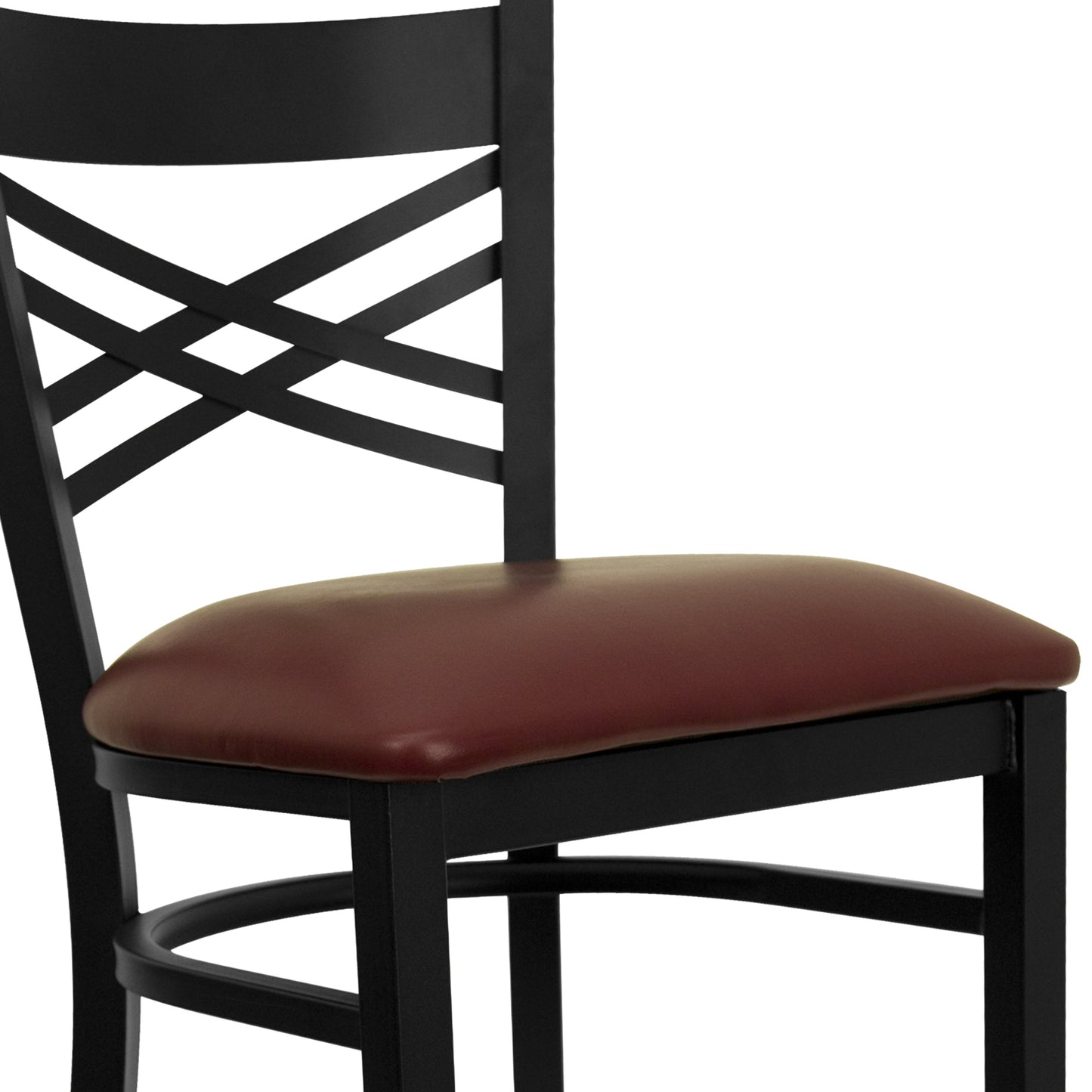 Commercial Grade Metal Dining Barstool with 500 lb. Weight Capacity and 'X' Back Design- Vinyl Seat