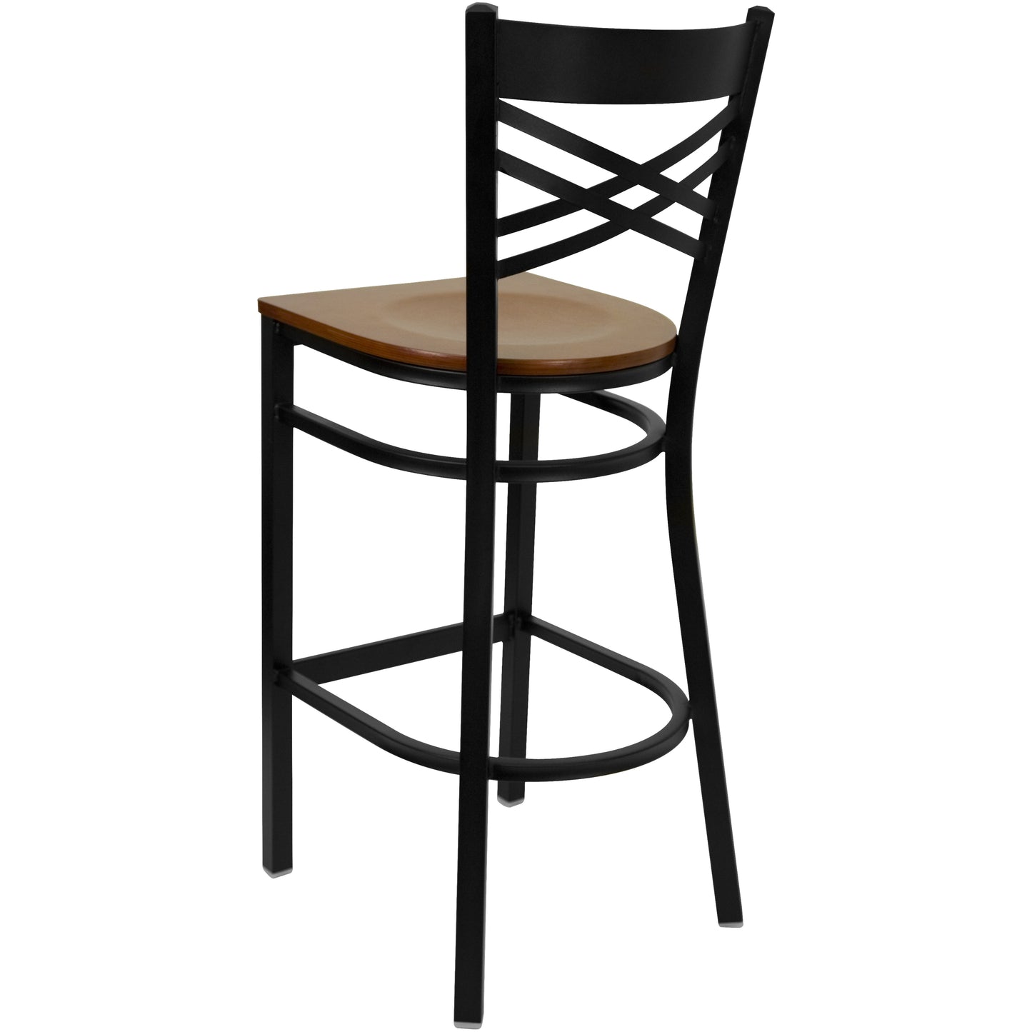 Commercial Grade Metal Dining Barstool with 500 lb. Weight Capacity and 'X' Back Design- Wood Seat