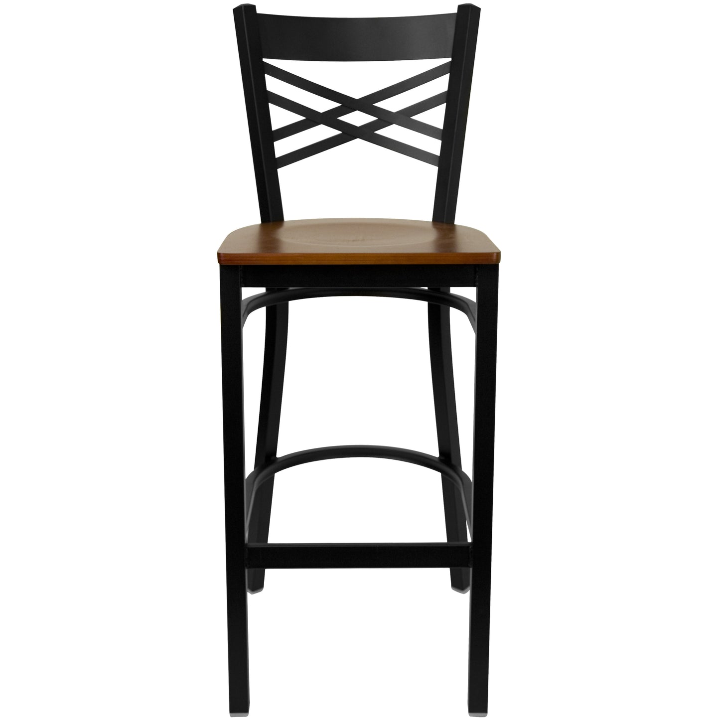 Commercial Grade Metal Dining Barstool with 500 lb. Weight Capacity and 'X' Back Design- Wood Seat