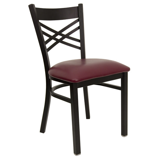 Commercial Grade Metal Dining Chair with 500 lb. Weight Capacity and 'X' Back Design- Vinyl Seat