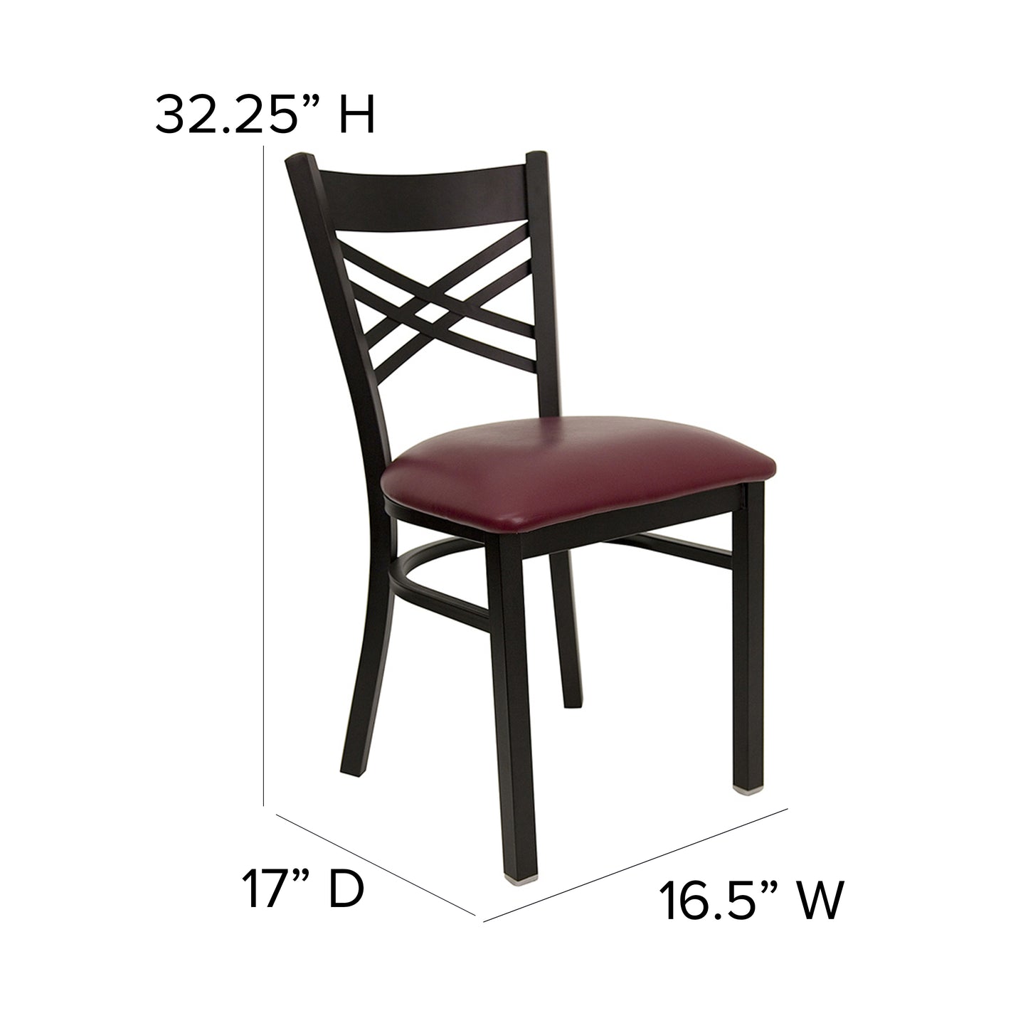 Commercial Grade Metal Dining Chair with 500 lb. Weight Capacity and 'X' Back Design- Vinyl Seat