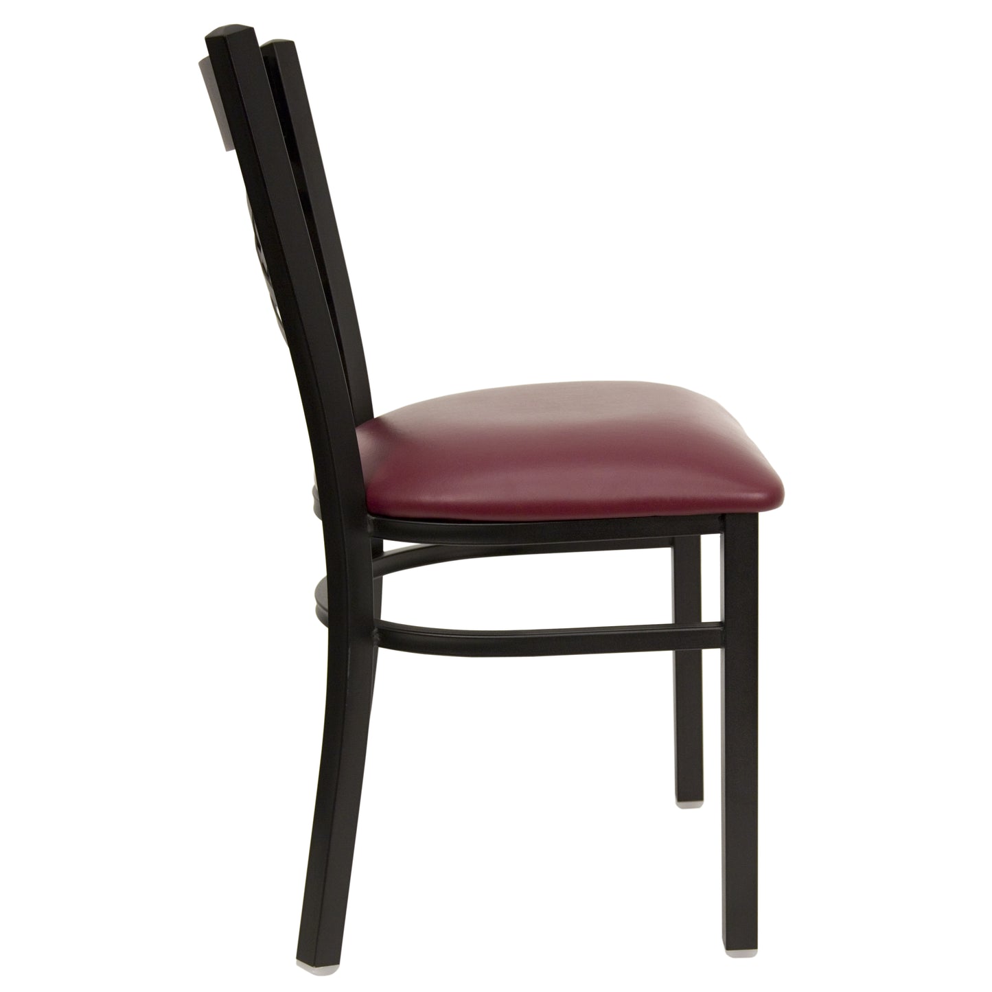 Commercial Grade Metal Dining Chair with 500 lb. Weight Capacity and 'X' Back Design- Vinyl Seat