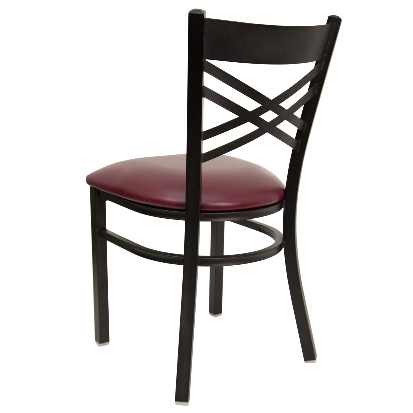 Commercial Grade Metal Dining Chair with 500 lb. Weight Capacity and 'X' Back Design- Vinyl Seat