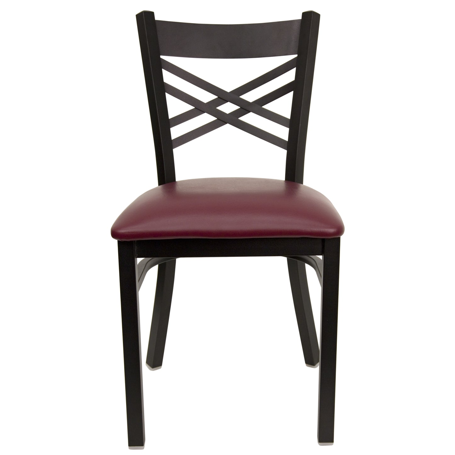 Commercial Grade Metal Dining Chair with 500 lb. Weight Capacity and 'X' Back Design- Vinyl Seat