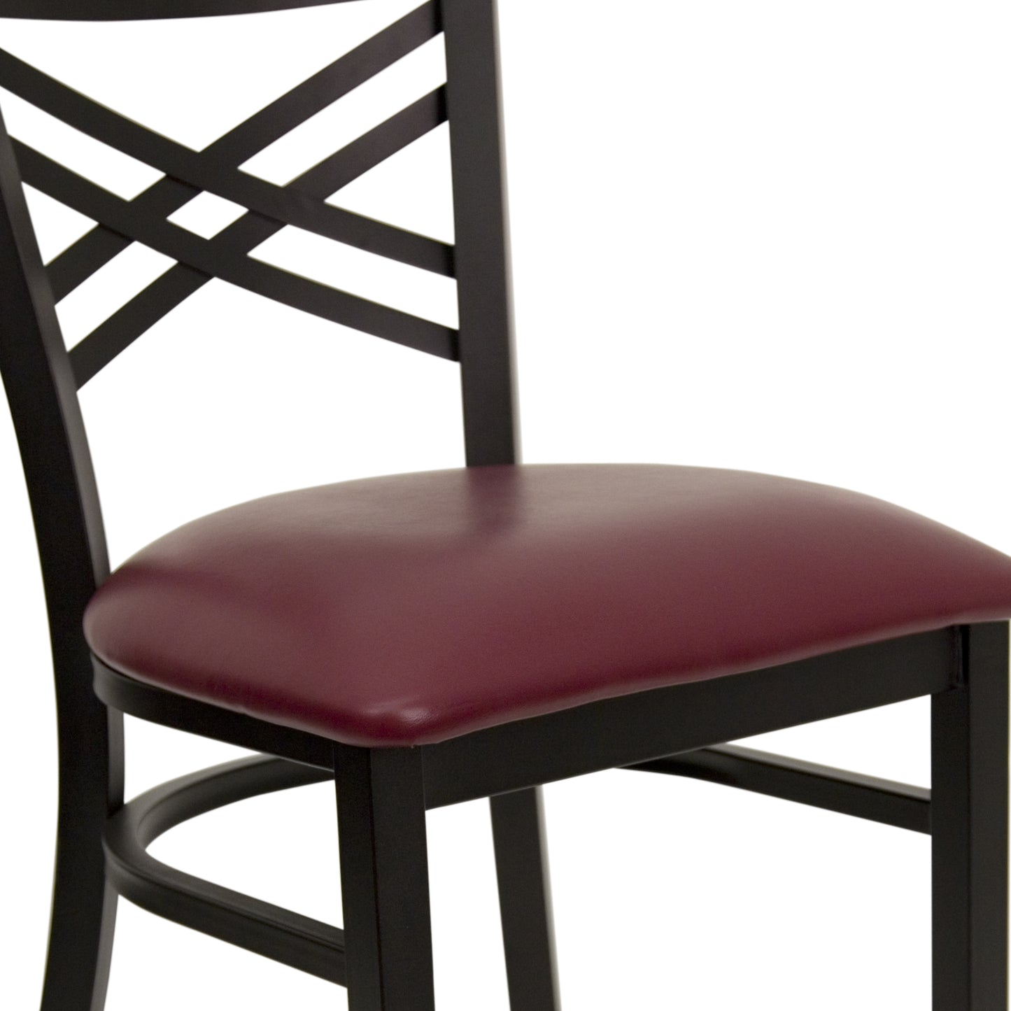 Commercial Grade Metal Dining Chair with 500 lb. Weight Capacity and 'X' Back Design- Vinyl Seat