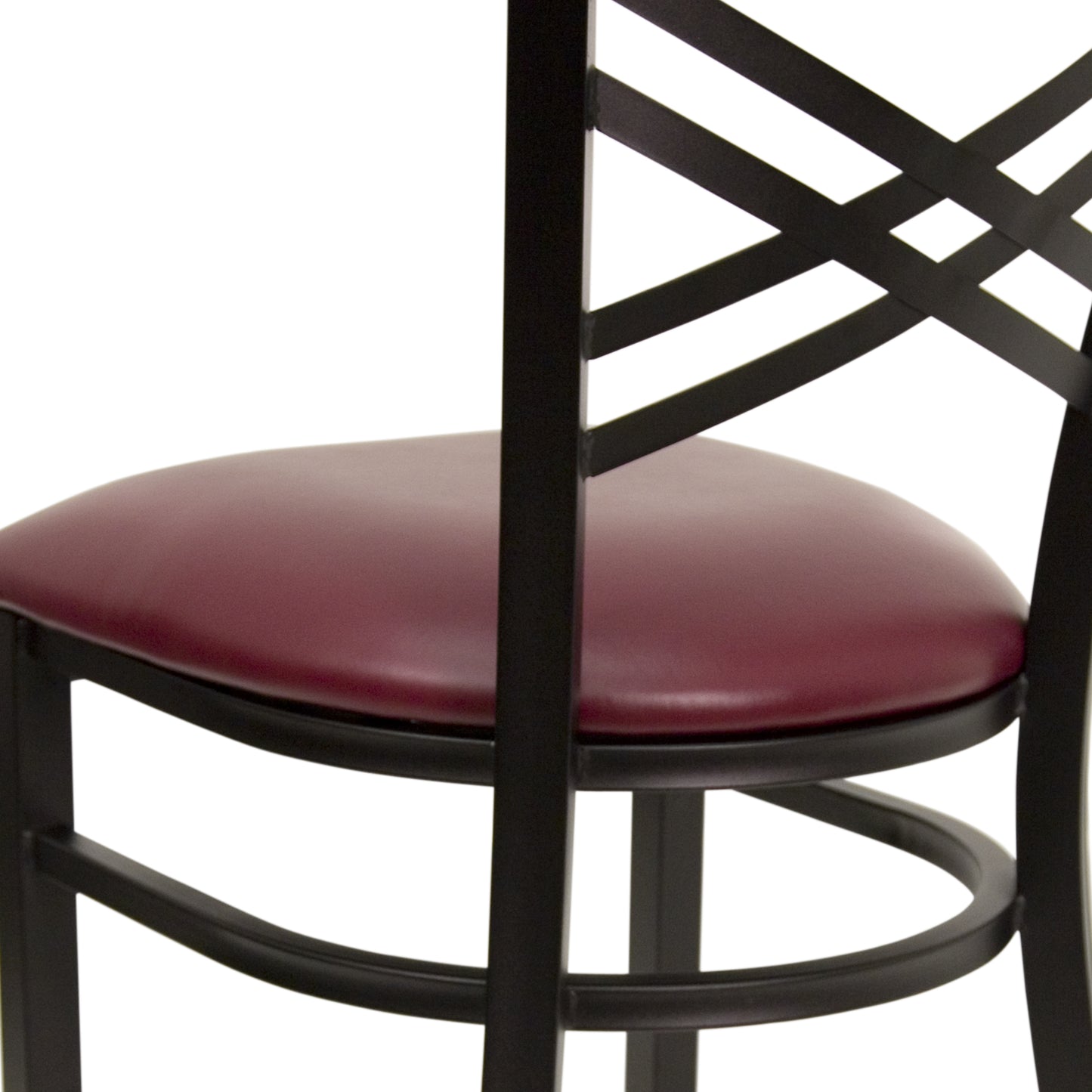 Commercial Grade Metal Dining Chair with 500 lb. Weight Capacity and 'X' Back Design- Vinyl Seat