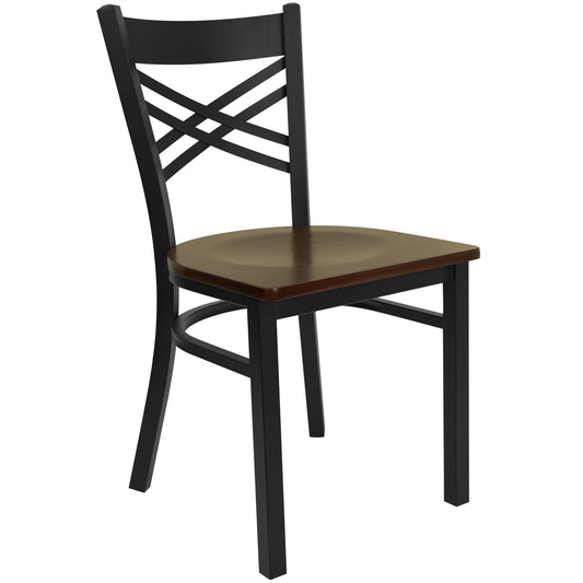 Commercial Grade Metal Dining Chair with 500 lb. Weight Capacity and 'X' Back Design- Wood Seat