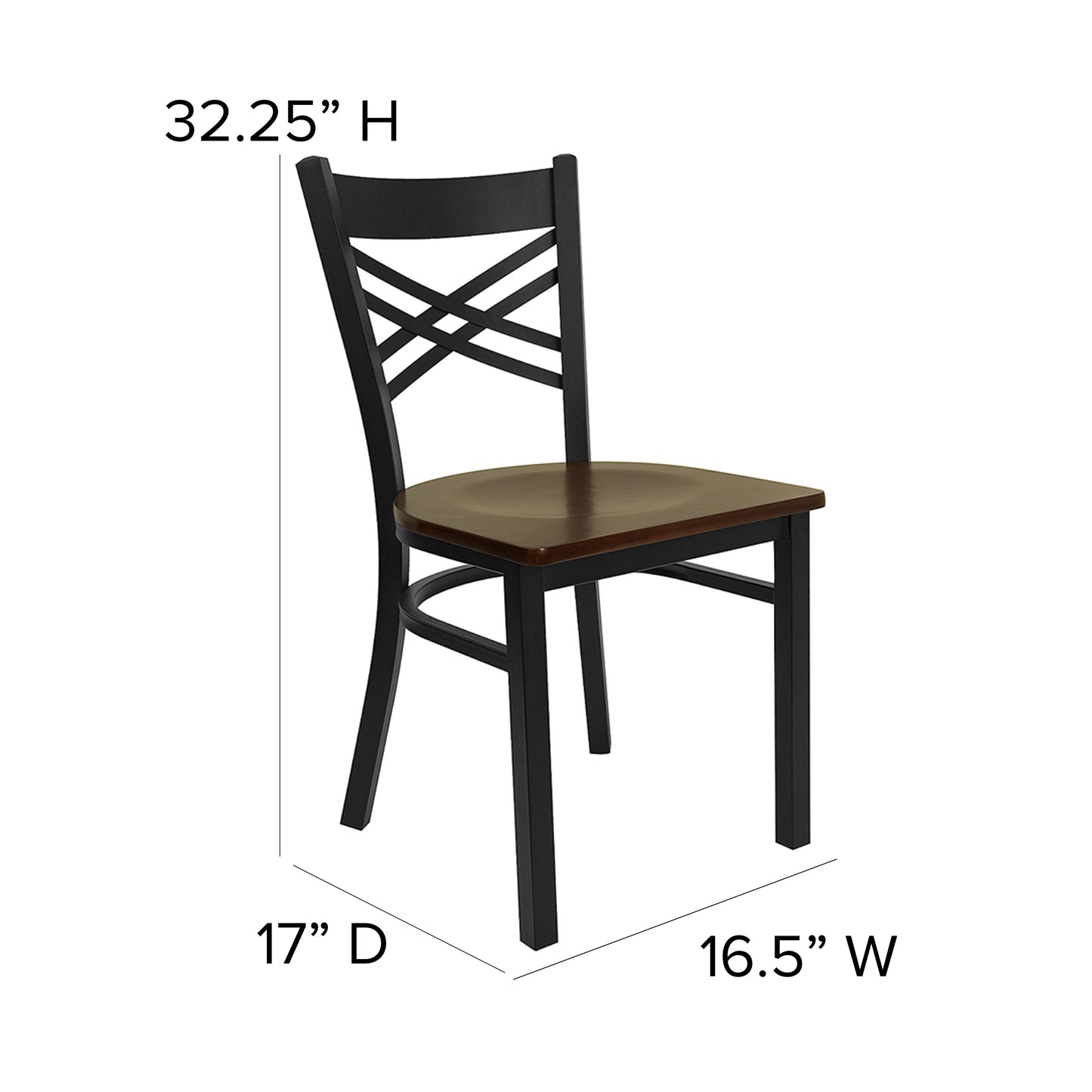 Commercial Grade Metal Dining Chair with 500 lb. Weight Capacity and 'X' Back Design- Wood Seat