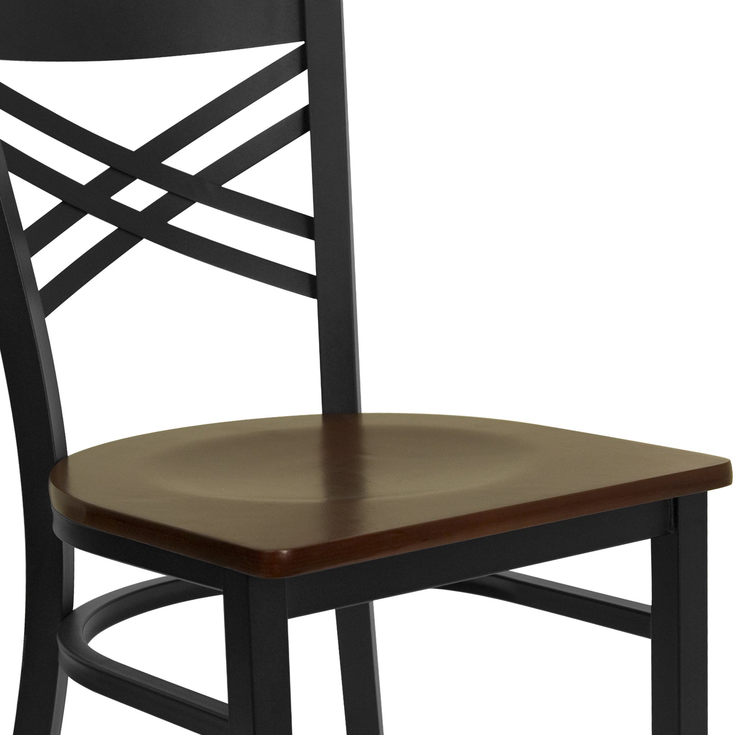 Commercial Grade Metal Dining Chair with 500 lb. Weight Capacity and 'X' Back Design- Wood Seat