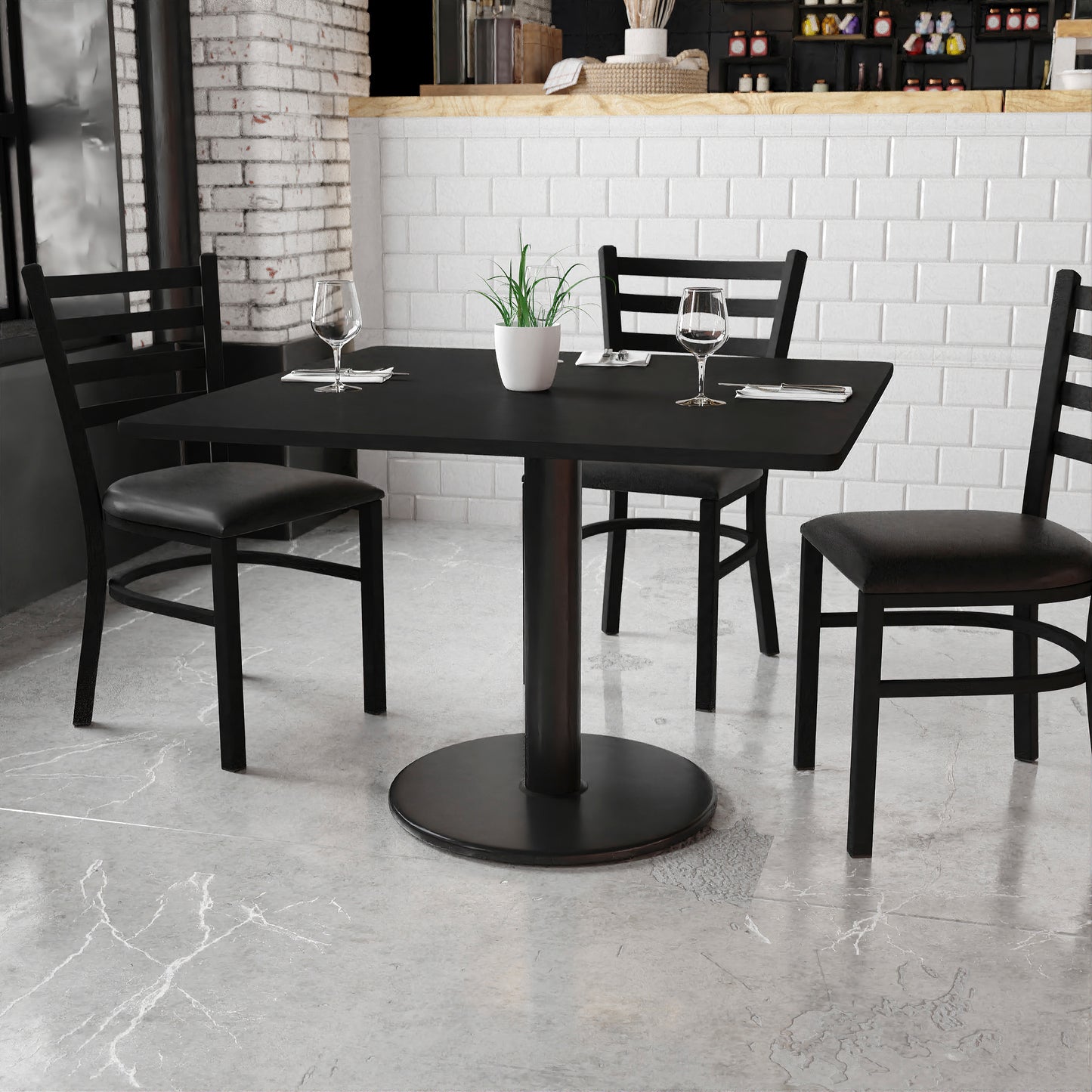 42'' Square Laminate Restaurant Dining Table with 24'' Round Table Base