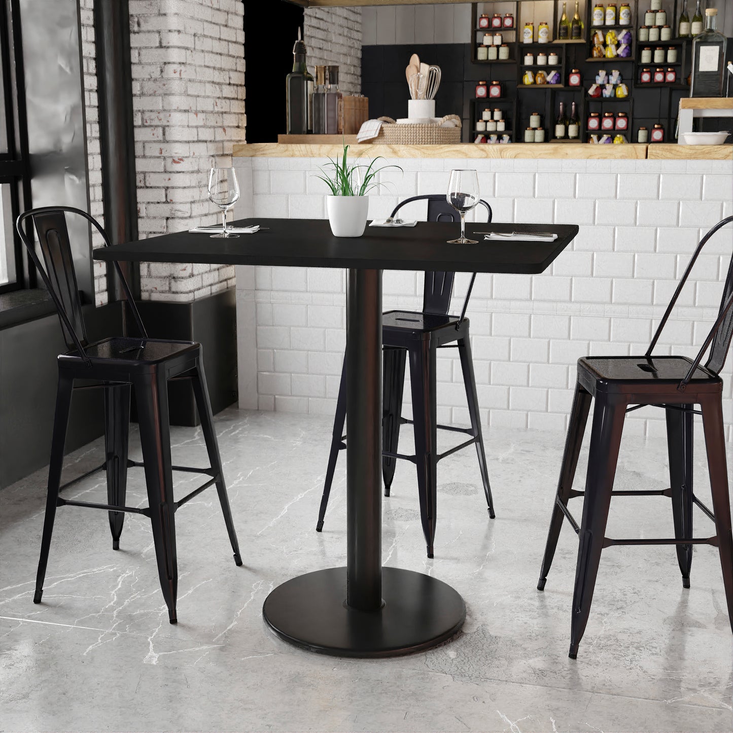 42'' Square Laminate Restaurant Bar Height Table Table with 24'' Round Table Base