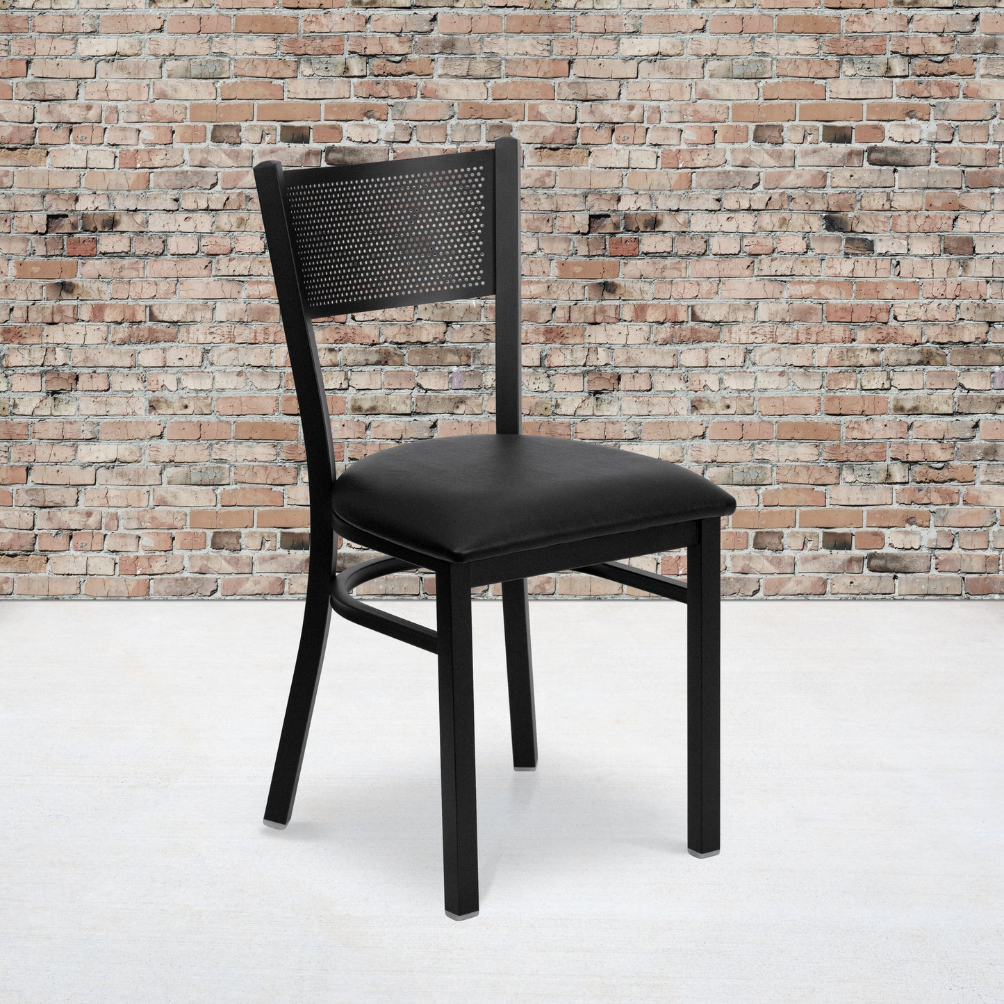 Grid Back Metal Restaurant Chair - Vinyl Seat