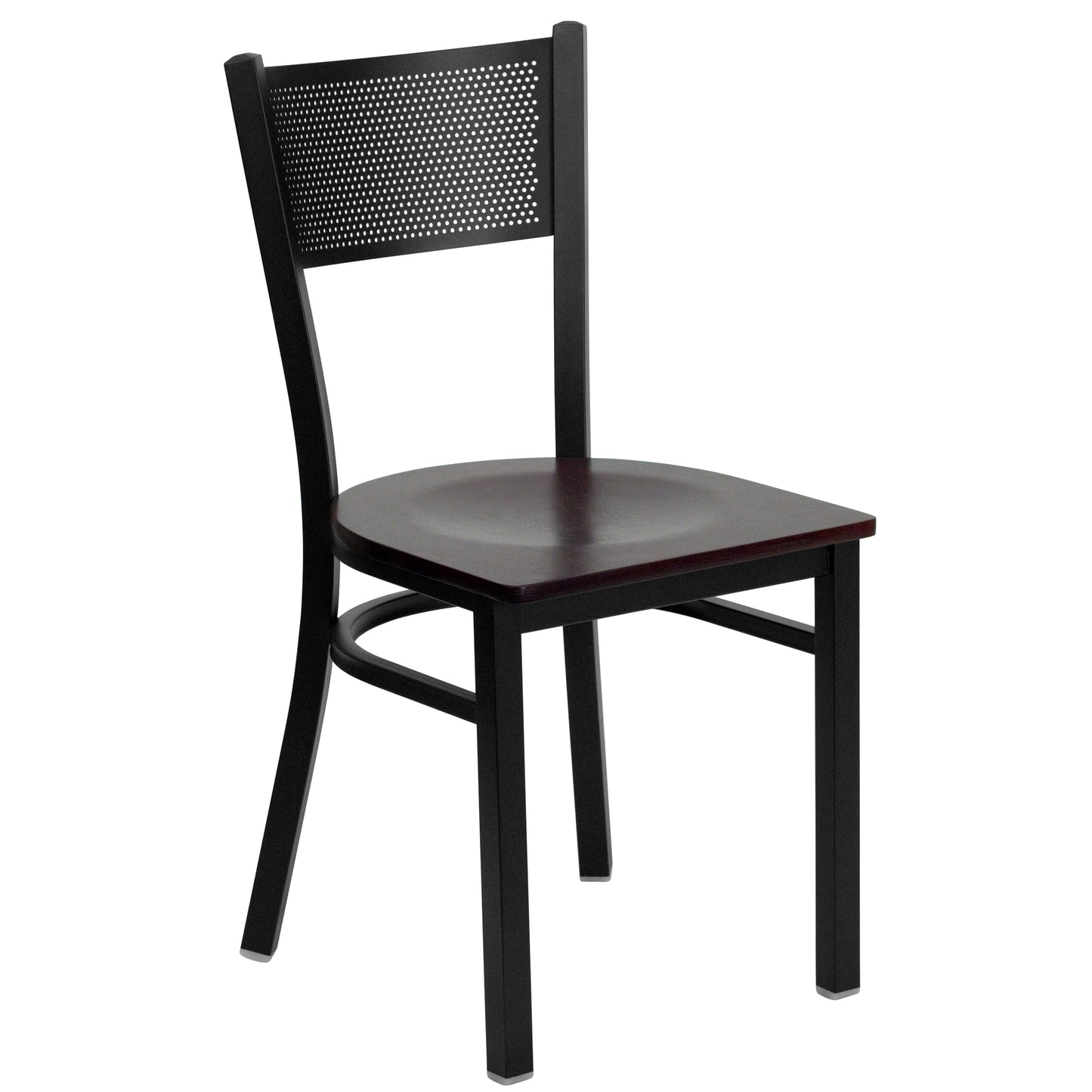 Grid Back Metal Restaurant Chair - Wood Seat