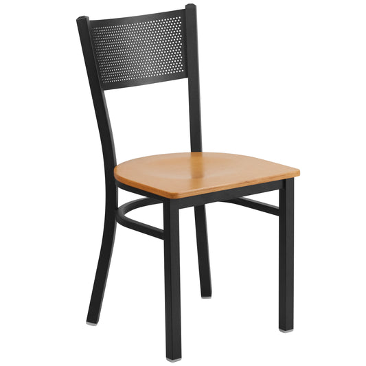 Grid Back Metal Restaurant Chair - Wood Seat