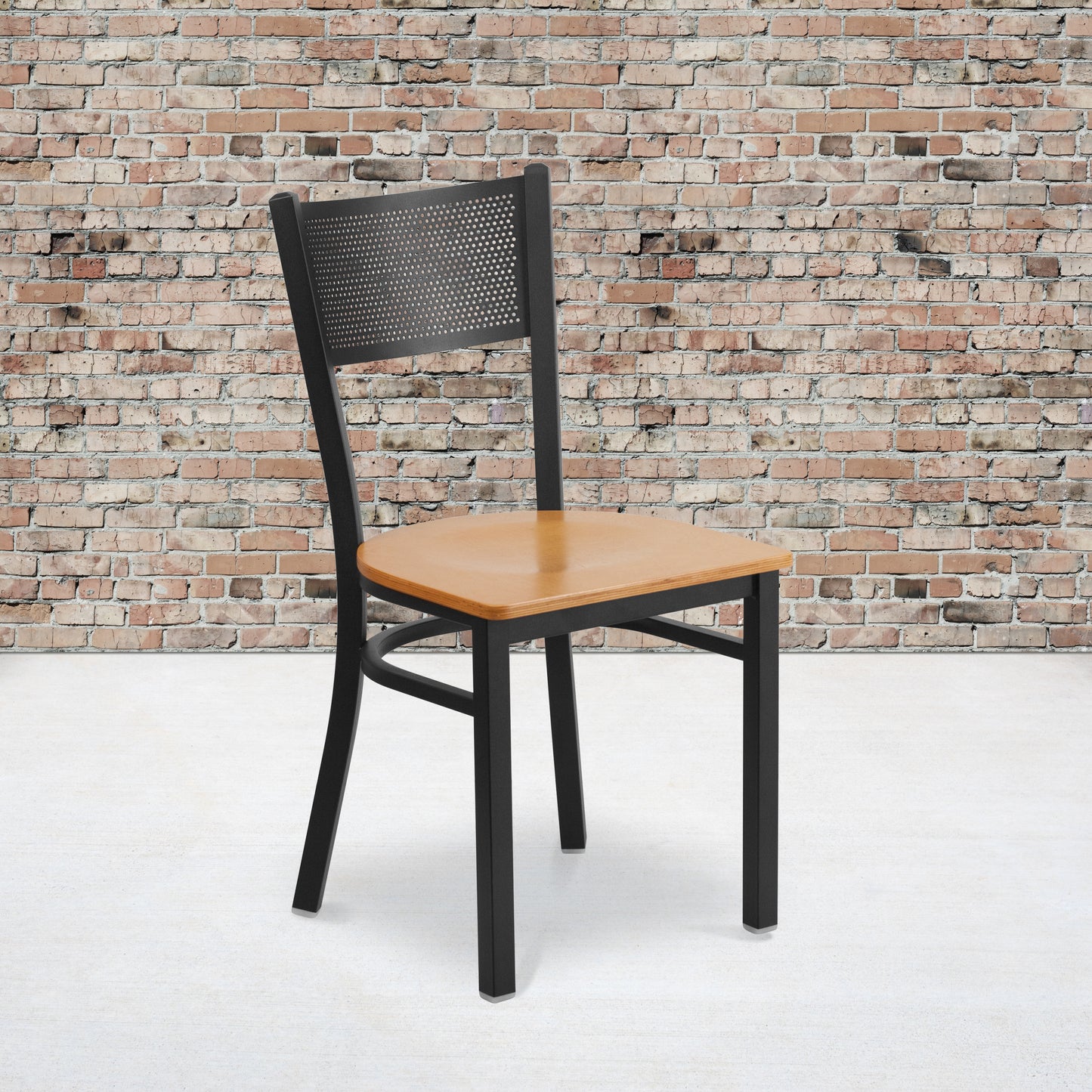 Grid Back Metal Restaurant Chair - Wood Seat