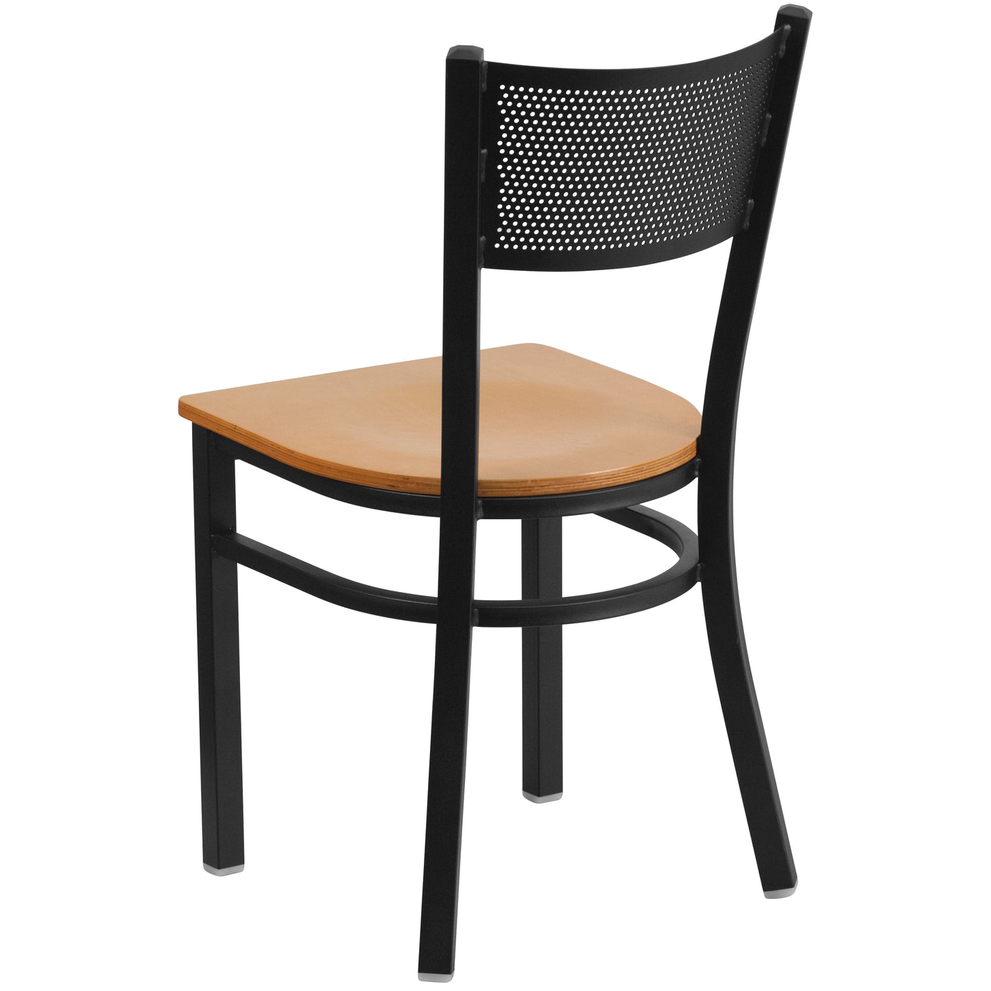 Grid Back Metal Restaurant Chair - Wood Seat