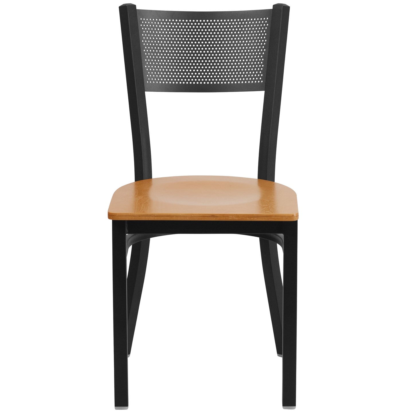 Grid Back Metal Restaurant Chair - Wood Seat