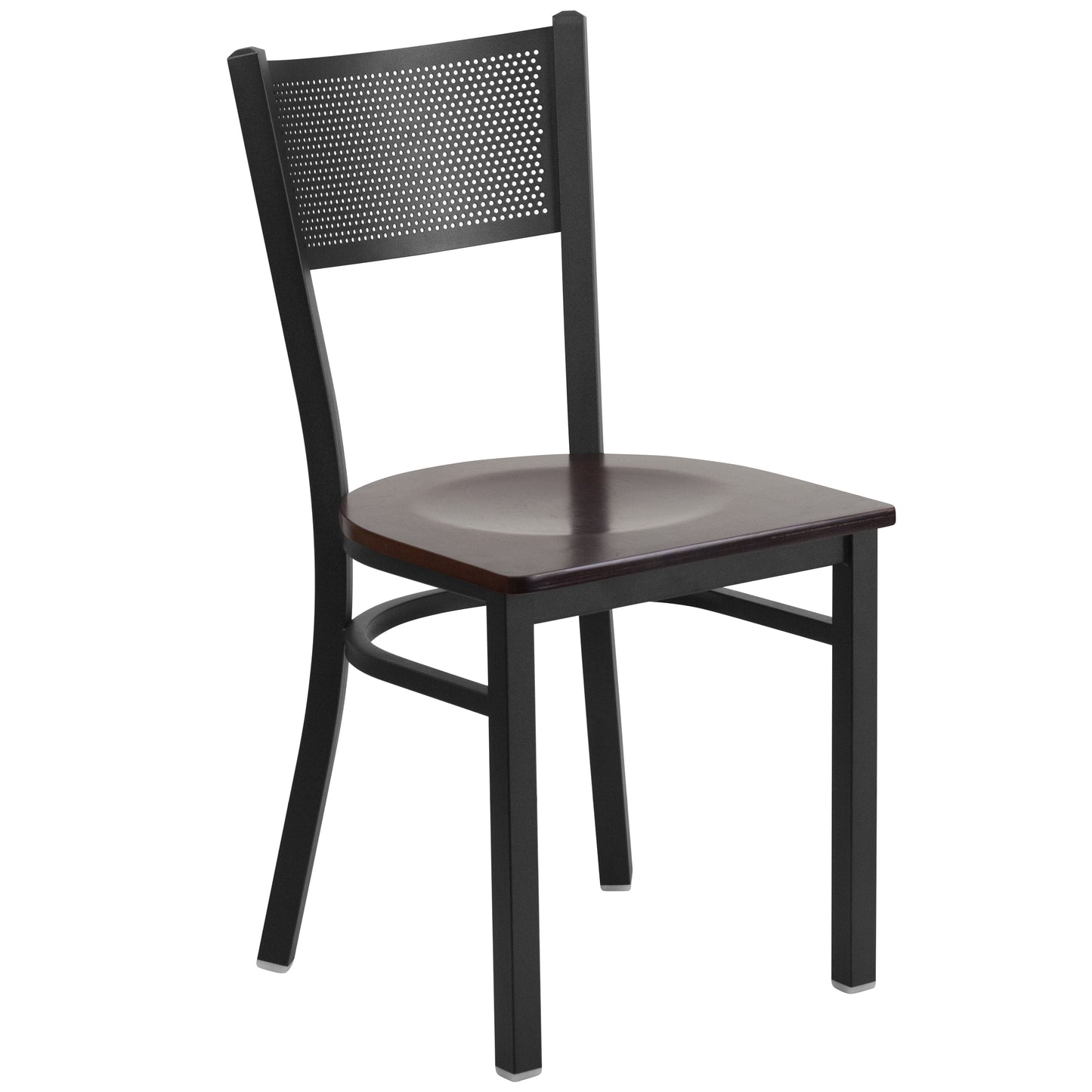 Grid Back Metal Restaurant Chair - Wood Seat