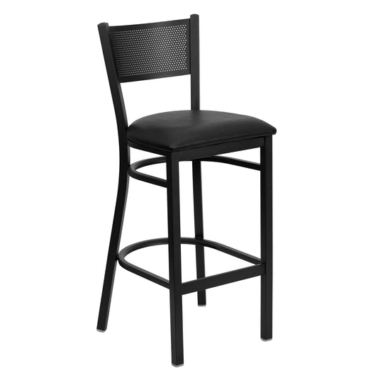 Grid Back Metal Restaurant Barstool - Vinyl Seat