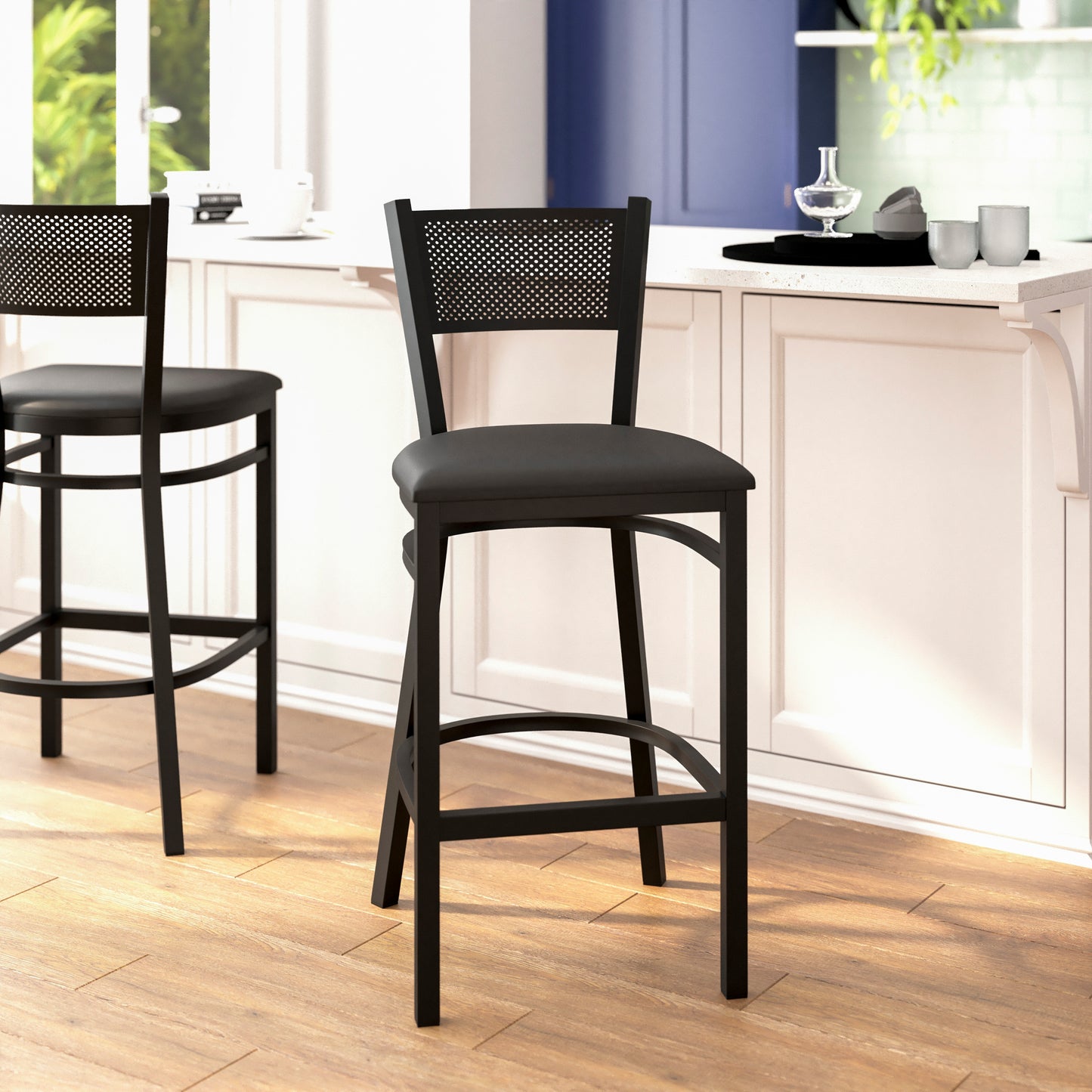 Grid Back Metal Restaurant Barstool - Vinyl Seat