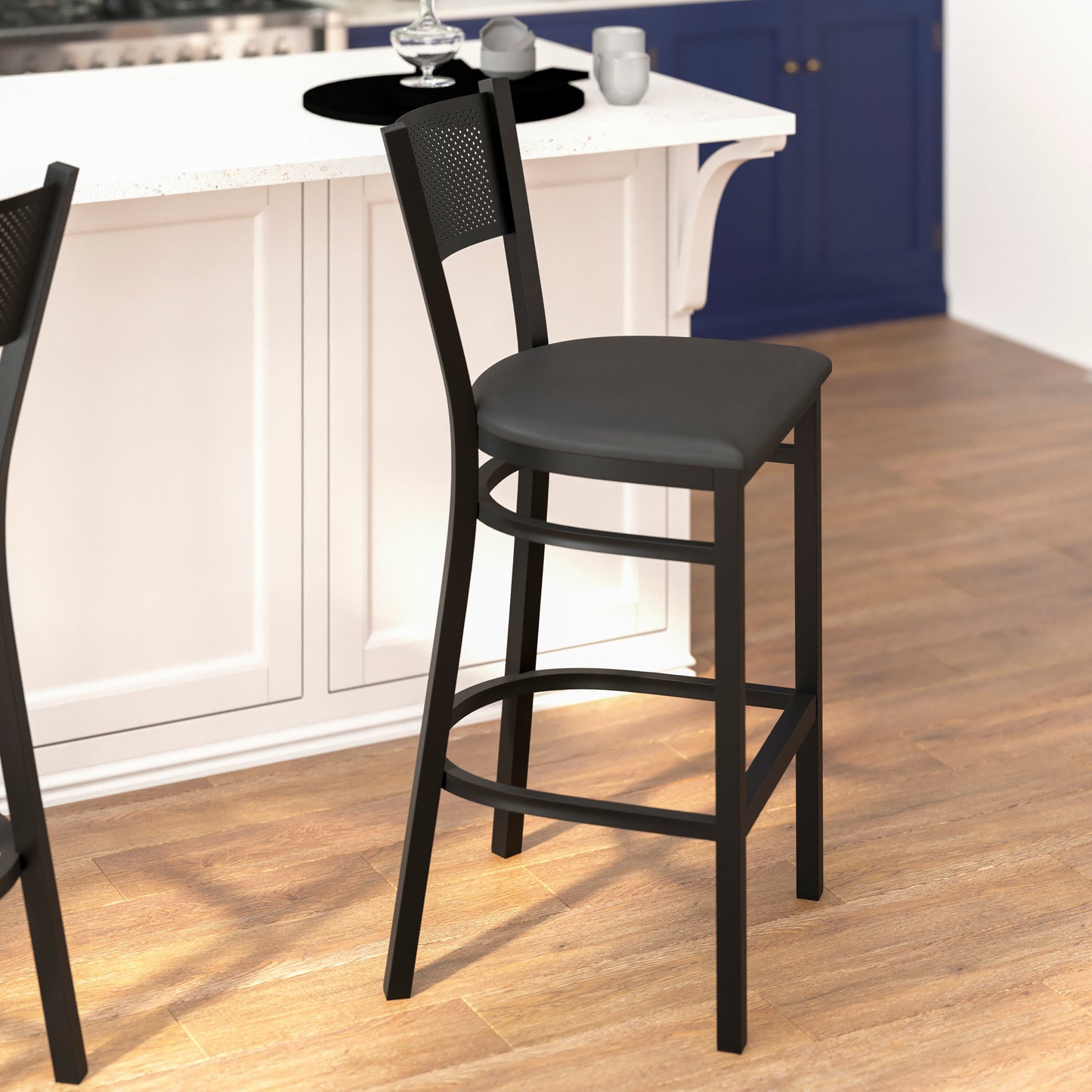 Grid Back Metal Restaurant Barstool - Vinyl Seat