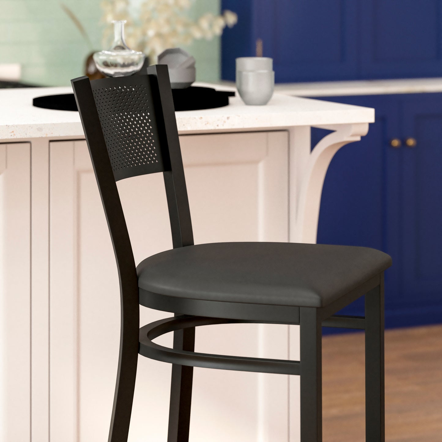 Grid Back Metal Restaurant Barstool - Vinyl Seat