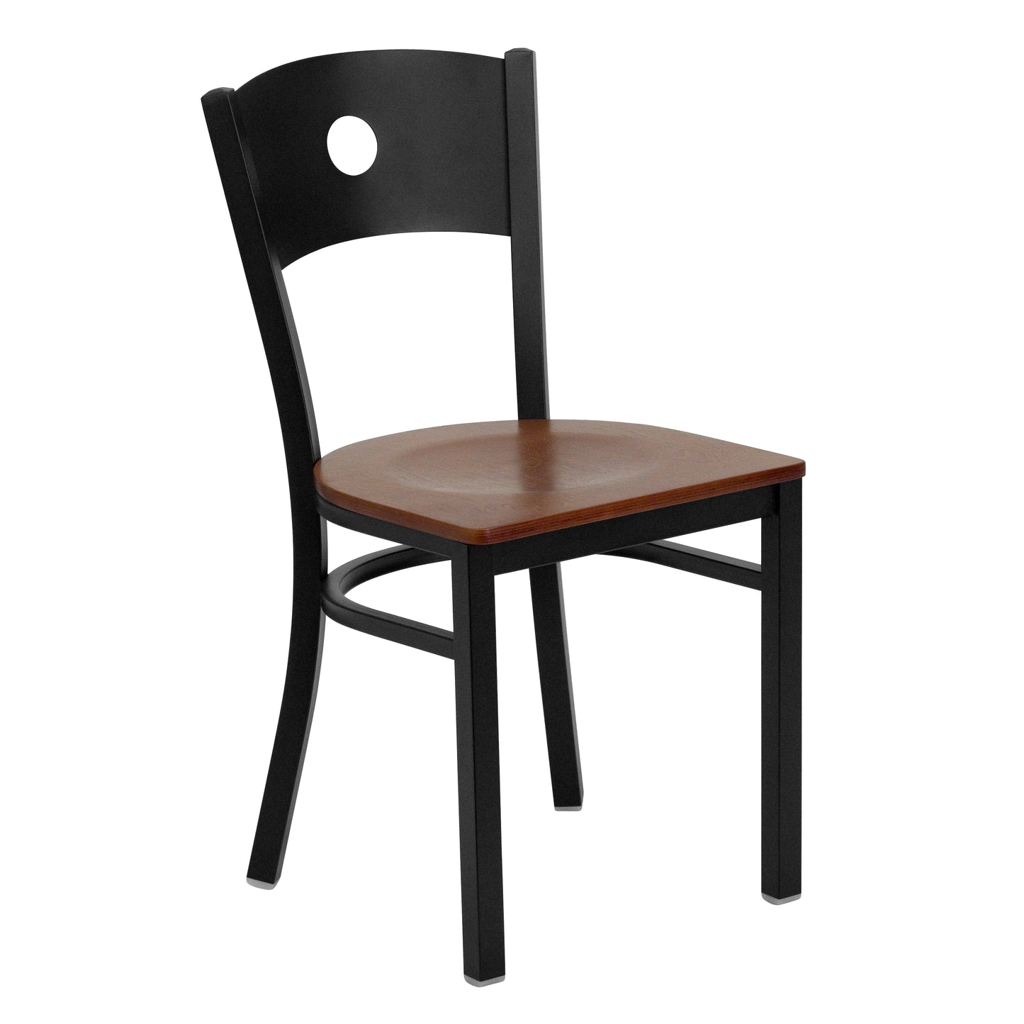 Black Circle Back Metal Restaurant Chair - Wood Seat