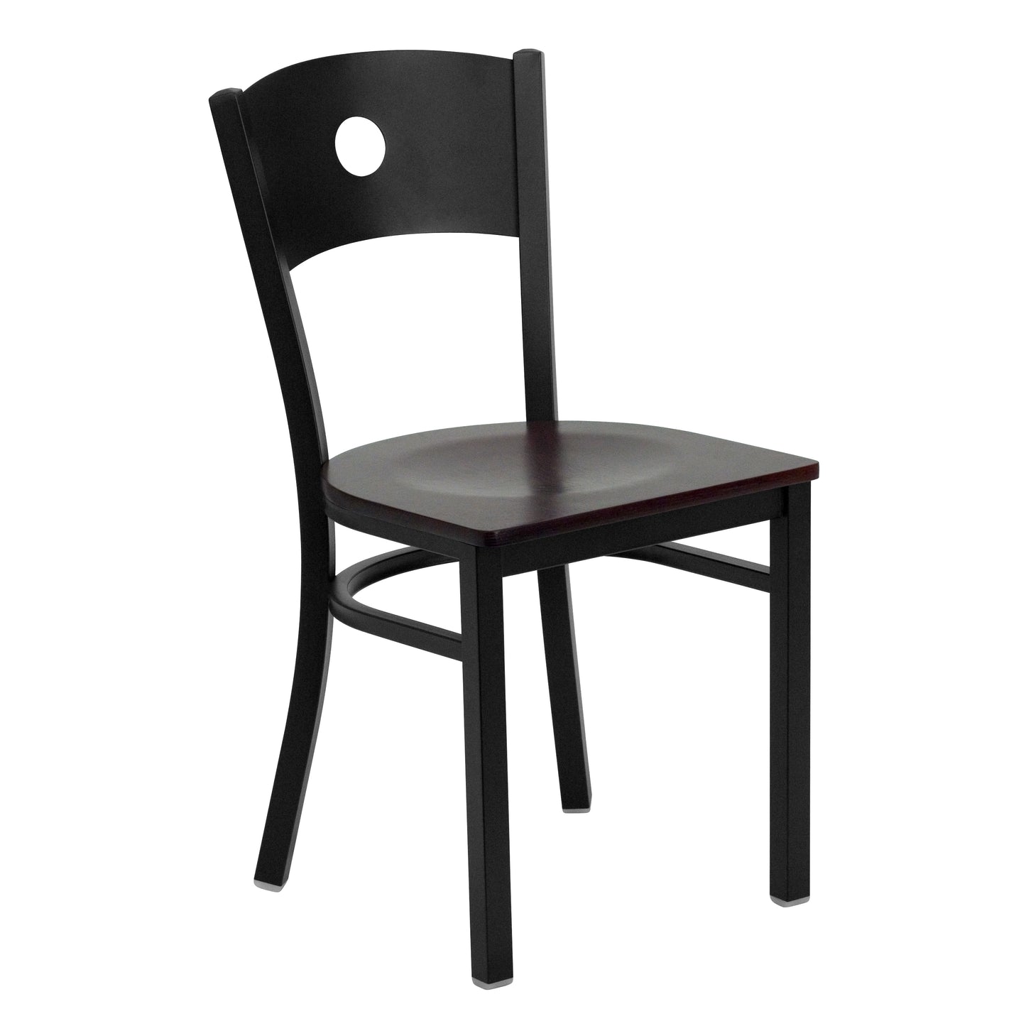 Black Circle Back Metal Restaurant Chair - Wood Seat