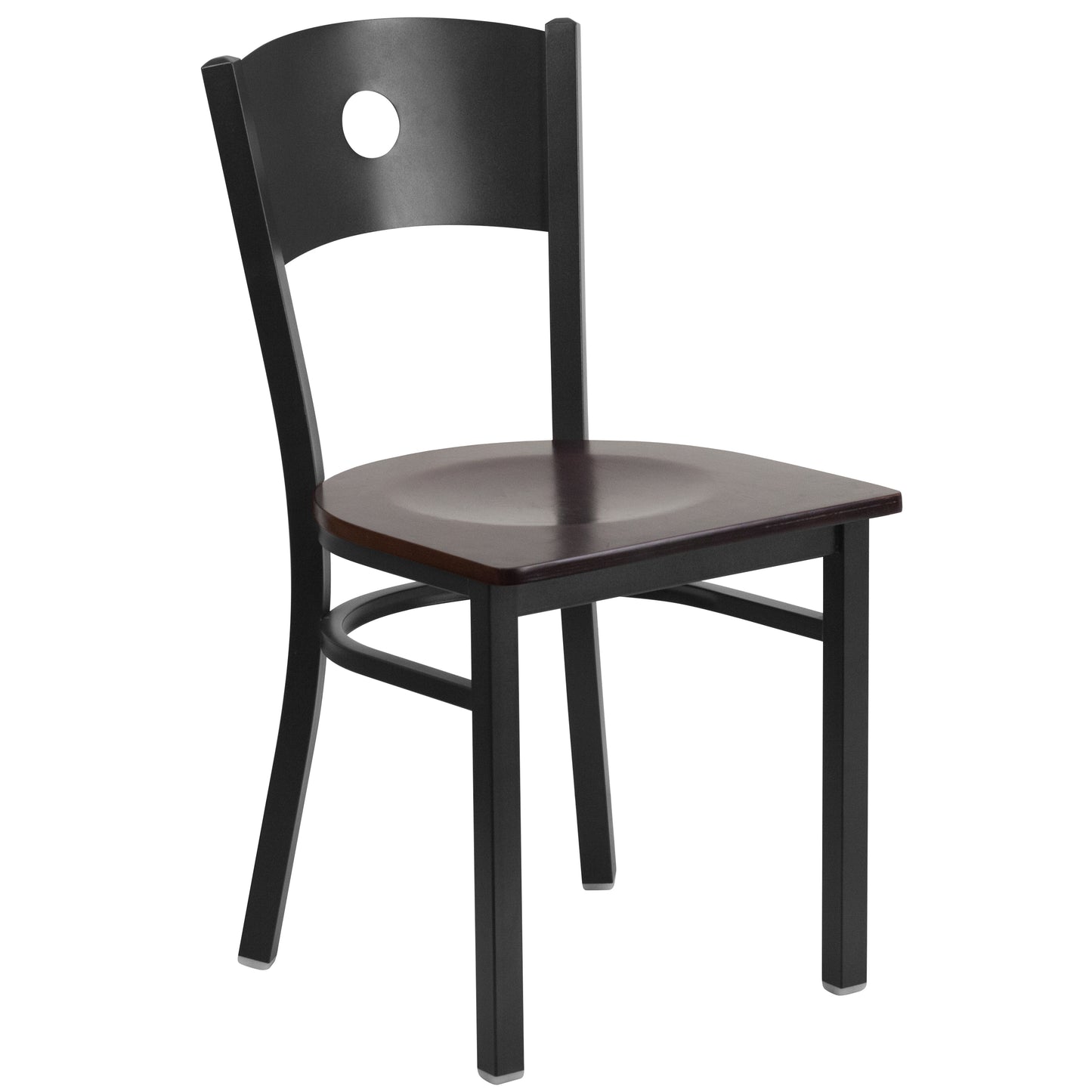 Black Circle Back Metal Restaurant Chair - Wood Seat