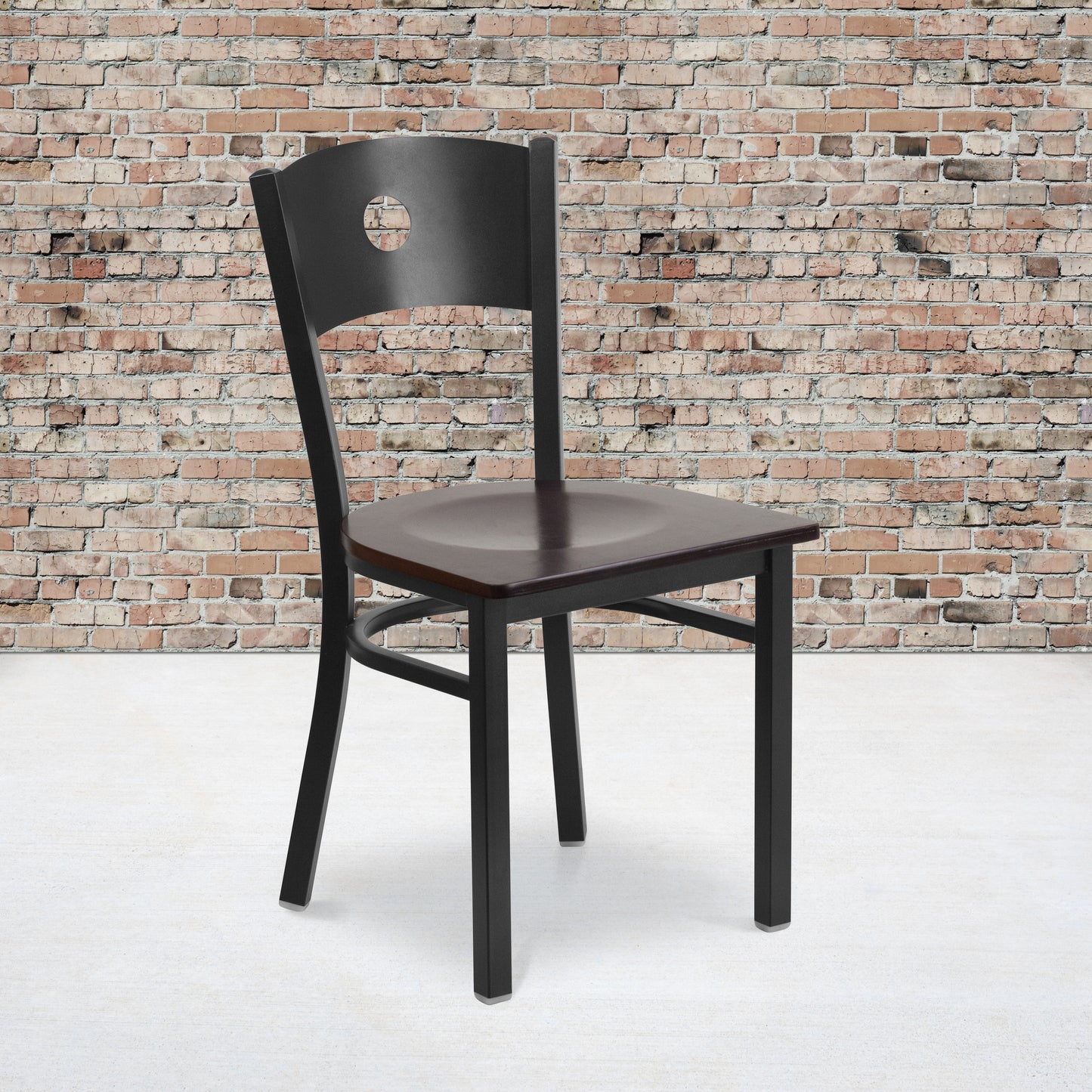 Black Circle Back Metal Restaurant Chair - Wood Seat