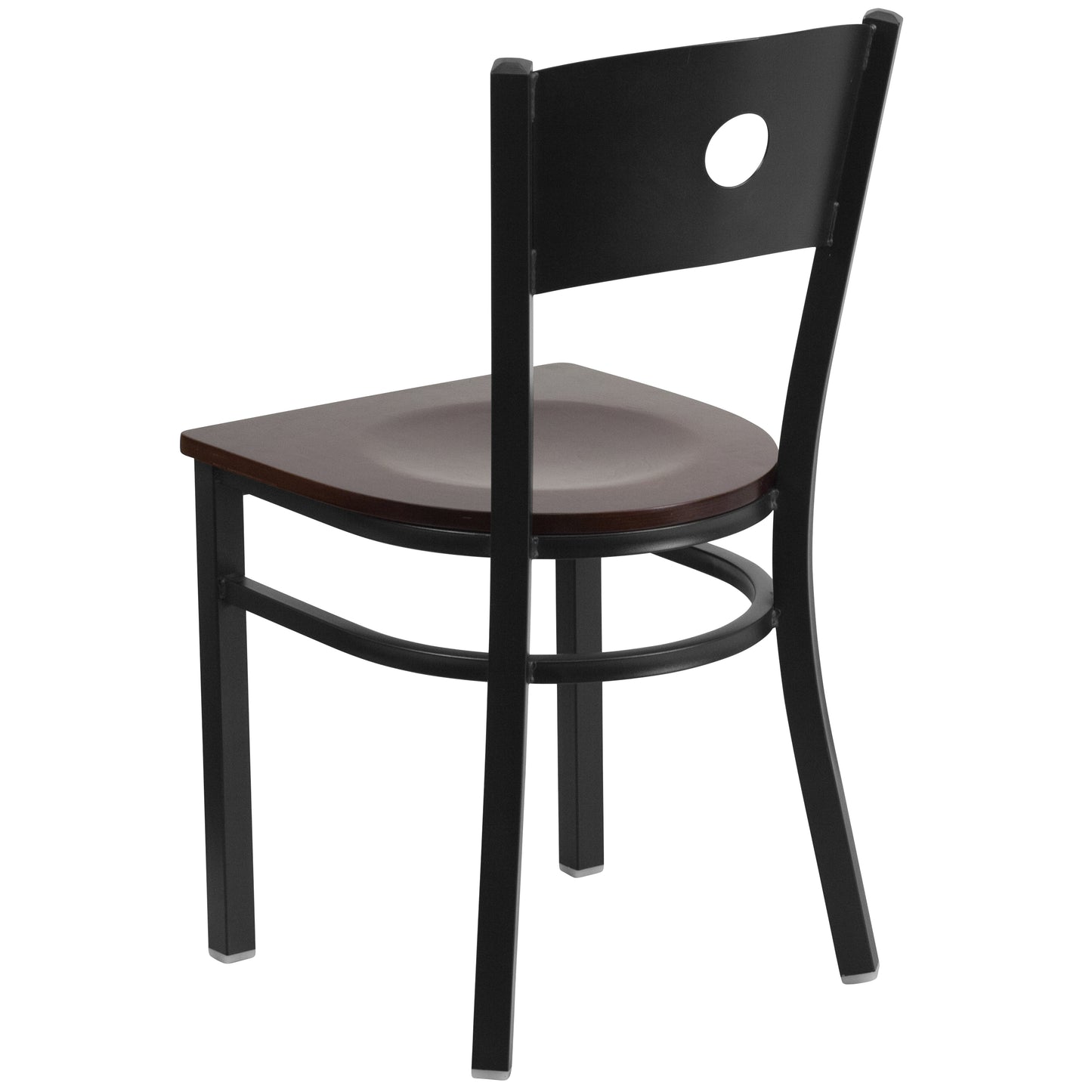 Black Circle Back Metal Restaurant Chair - Wood Seat