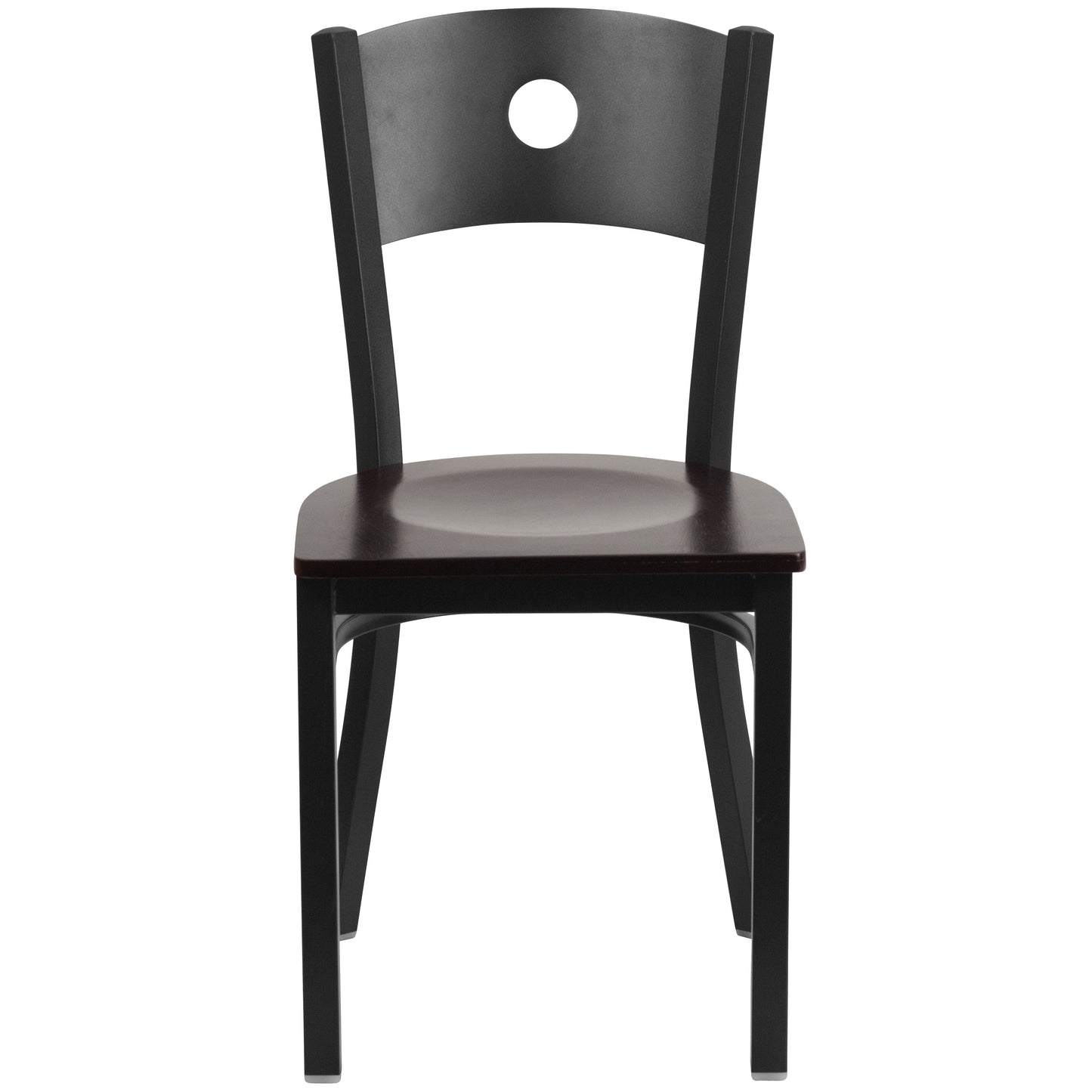 Black Circle Back Metal Restaurant Chair - Wood Seat