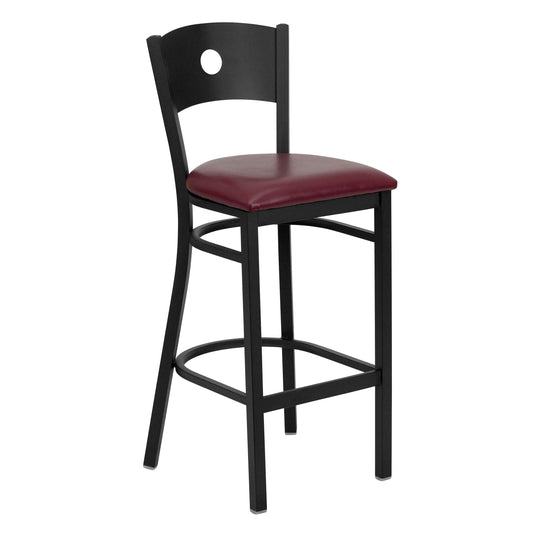 Black Circle Back Metal Barstool - Vinyl Seat