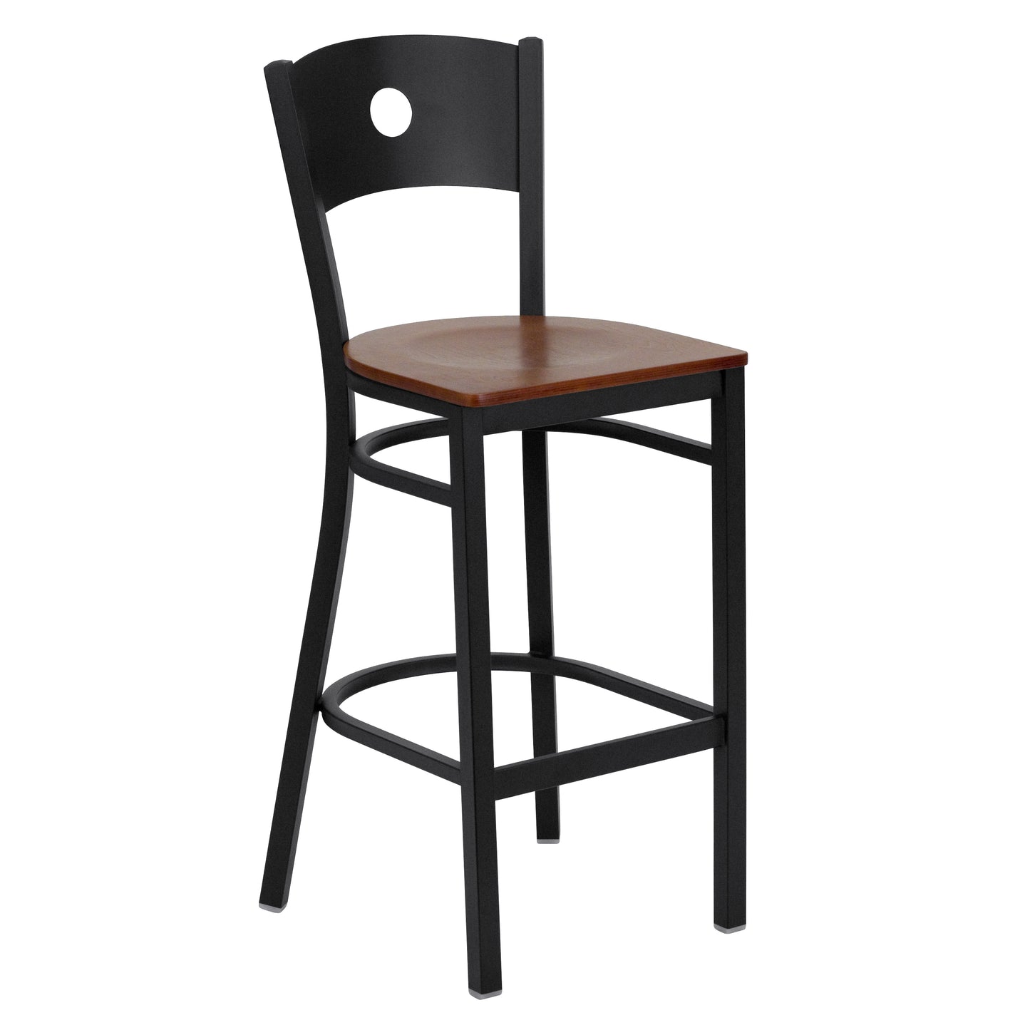 Black Circle Back Metal Restaurant Barstool - Wood Seat