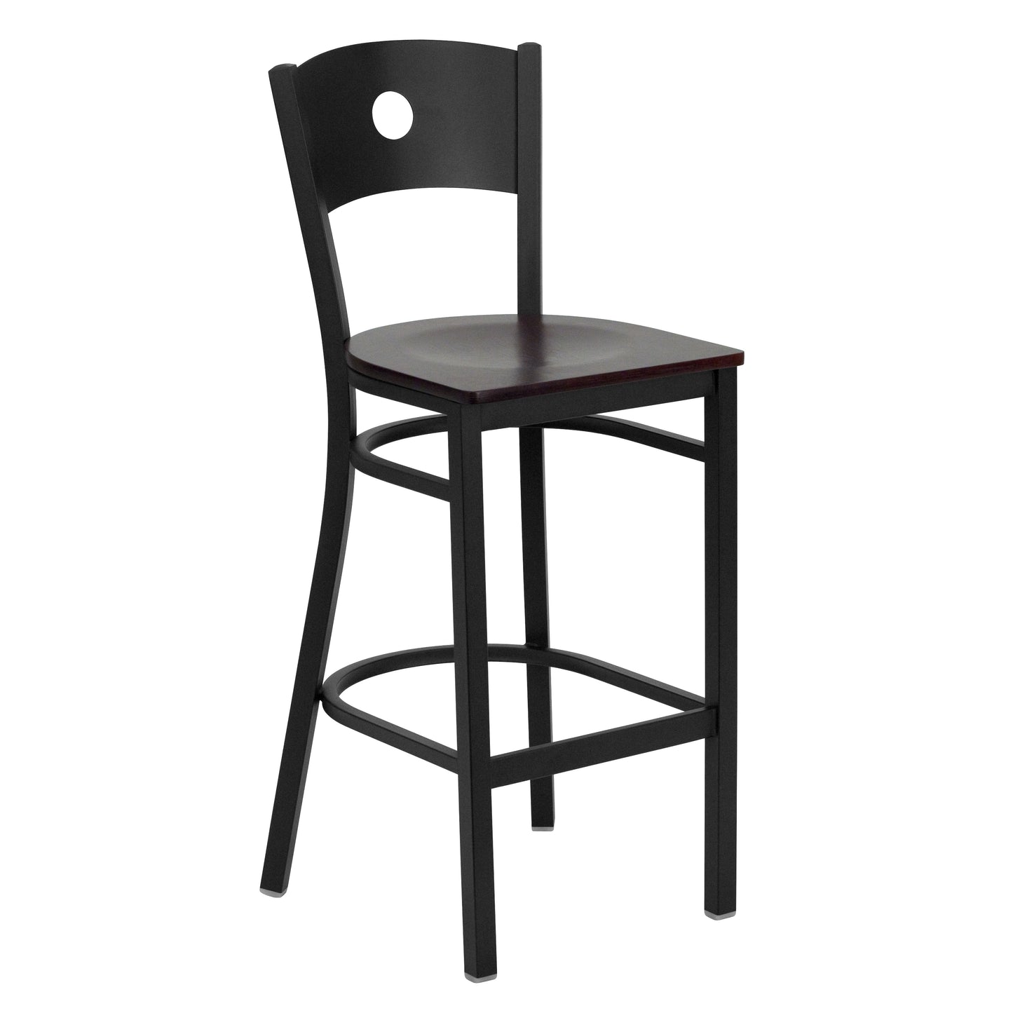 Black Circle Back Metal Restaurant Barstool - Wood Seat