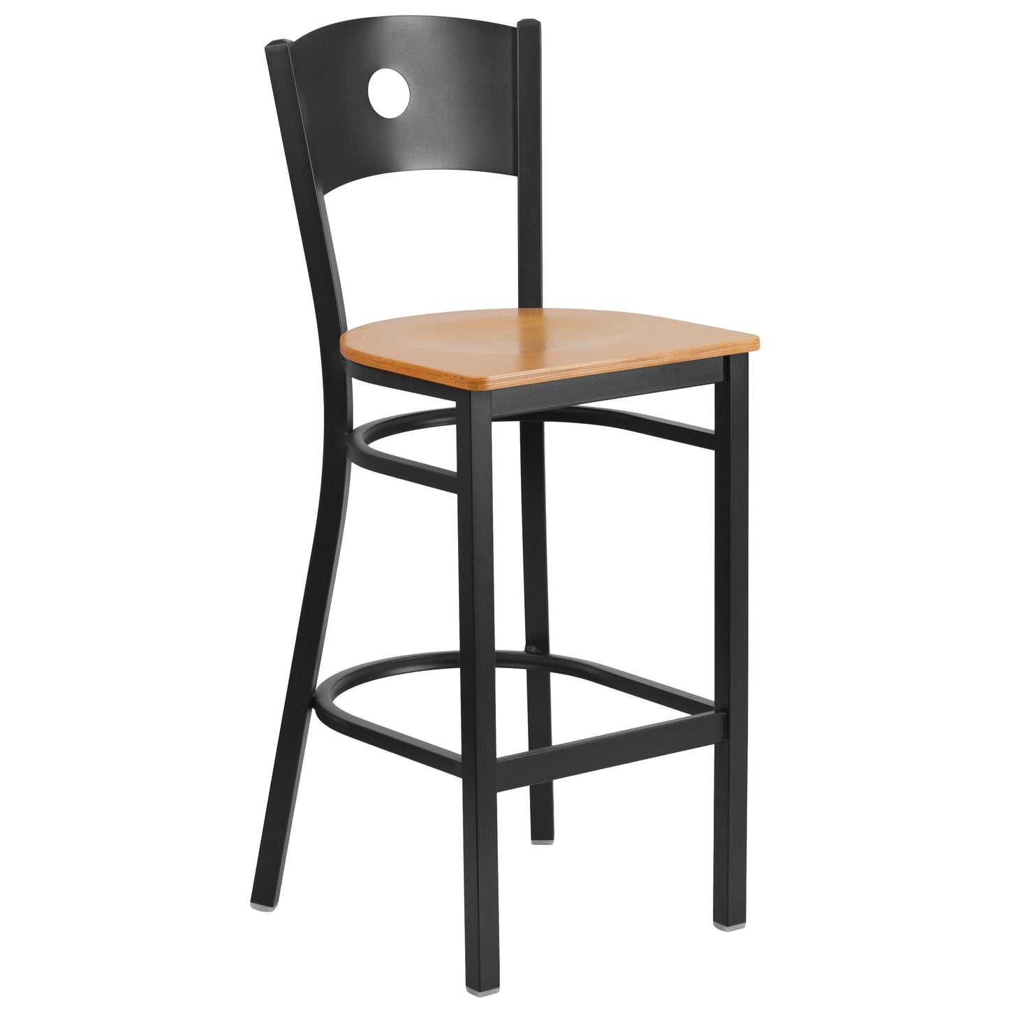 Black Circle Back Metal Restaurant Barstool - Wood Seat