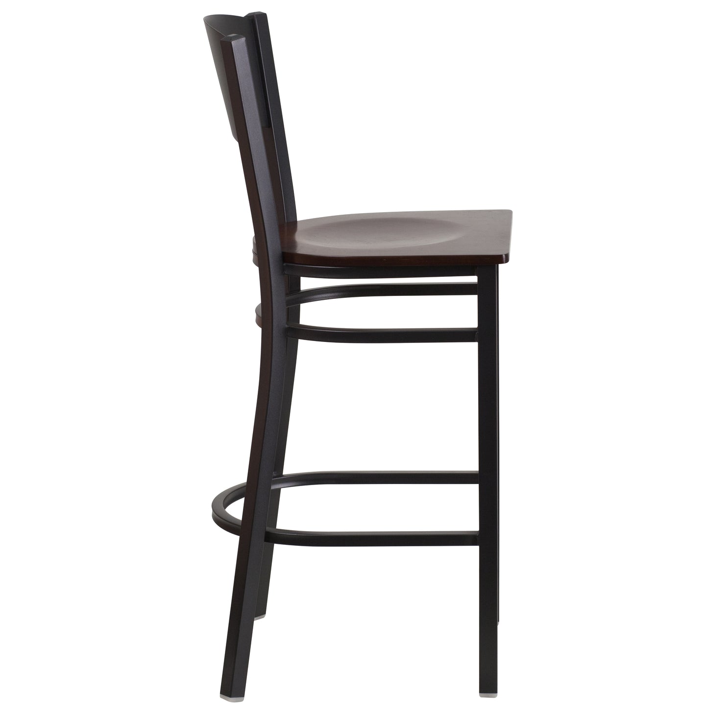 Black Circle Back Metal Restaurant Barstool - Wood Seat